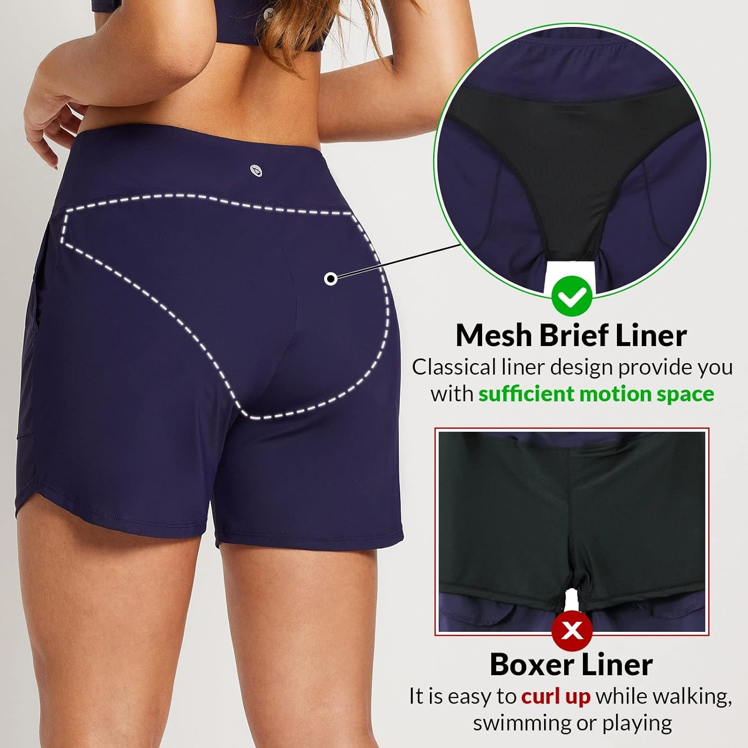 Baleaf Women'S 5" Swim Board Shorts Bottoms Tummy Control Modest Swimsuits Bathing Suit Beach Trunks with Pockets