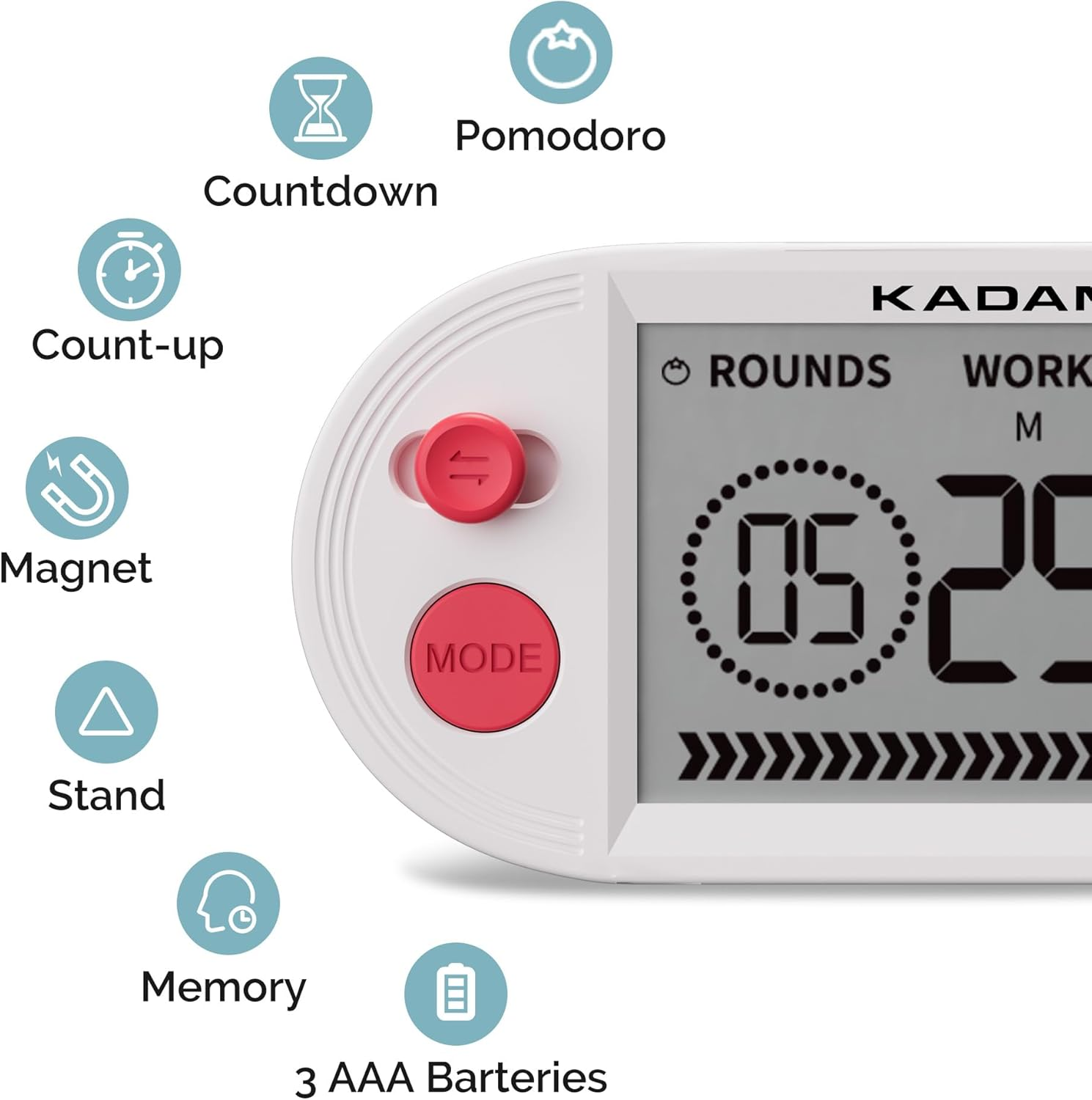 KADAMS Pomodoro Timer for Productivity Interval Countdown for Study Exams Gym Workouts Exercise HIIT Tabata -Magnets, Stand (Red) image number 4