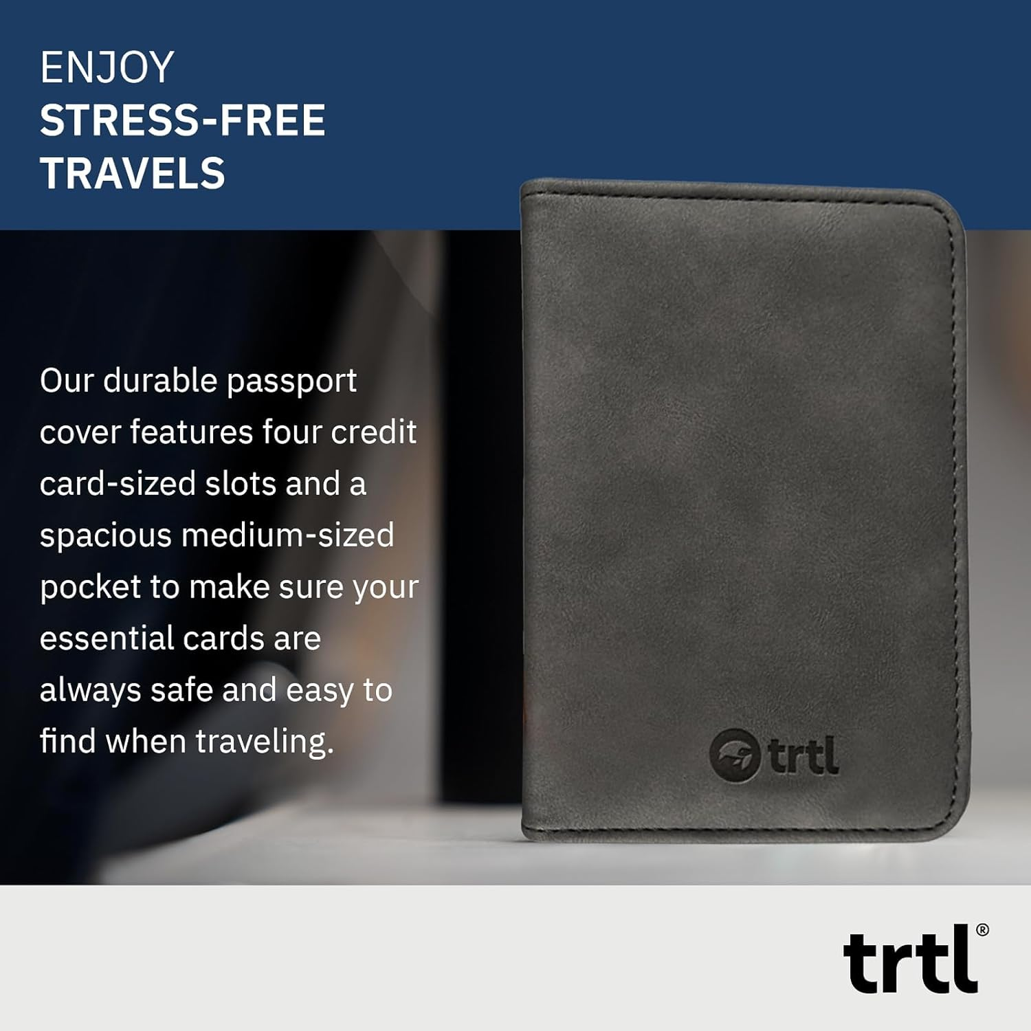 Trtl Passport Cover - Document Organizer for Passport, Credit Cards, and Tickets - Made with Durable, Water-Resistant, Vegan Leather image number 4