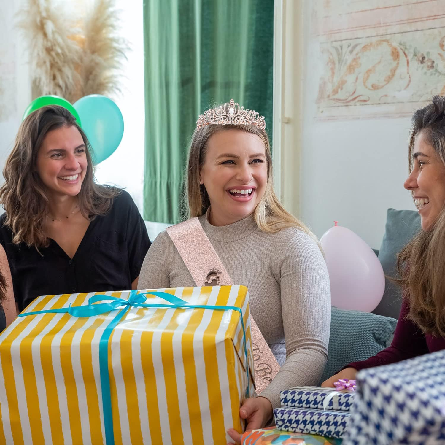 SAVITA Mom to Be Baby Shower Decorations - Mommy Sash and Tiara Set with Crown for Pregnant Mom (Rose Gold) image number 3