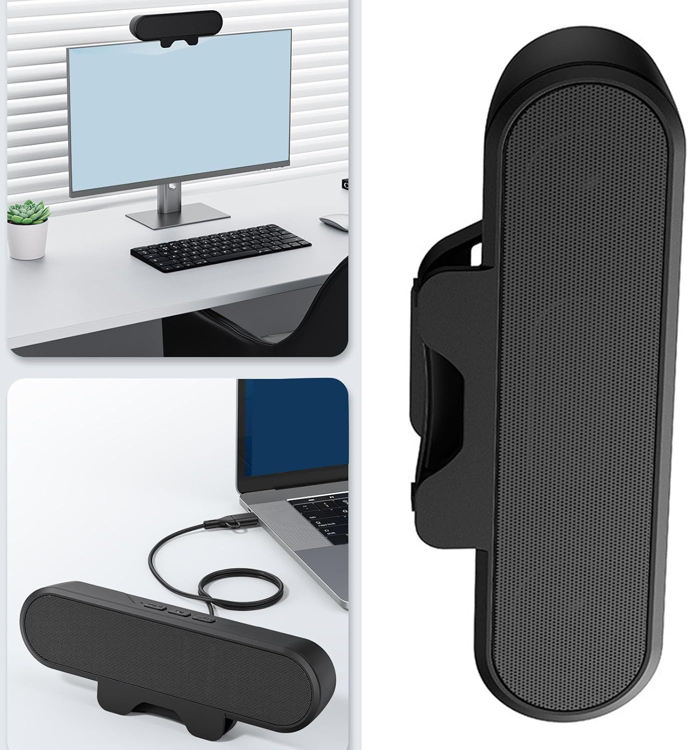 USB Computer Laptop Speaker, Monitor Speakers for Laptop, Portable Mini Sound Bar with Clip On, Stereo USB Powered Speaker, Easily Clamps to Monitor, Convenient Controls image number 6