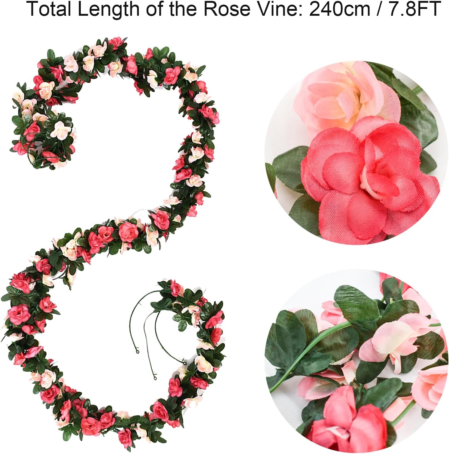 Bacucine Flower Garland 8PCS 63Ft Artificial Rose Vine Hanging Flower Vines with Green Leaves Floral Garland for Wedding Wall Arch Party Decor (Pink) - Pink image number 4
