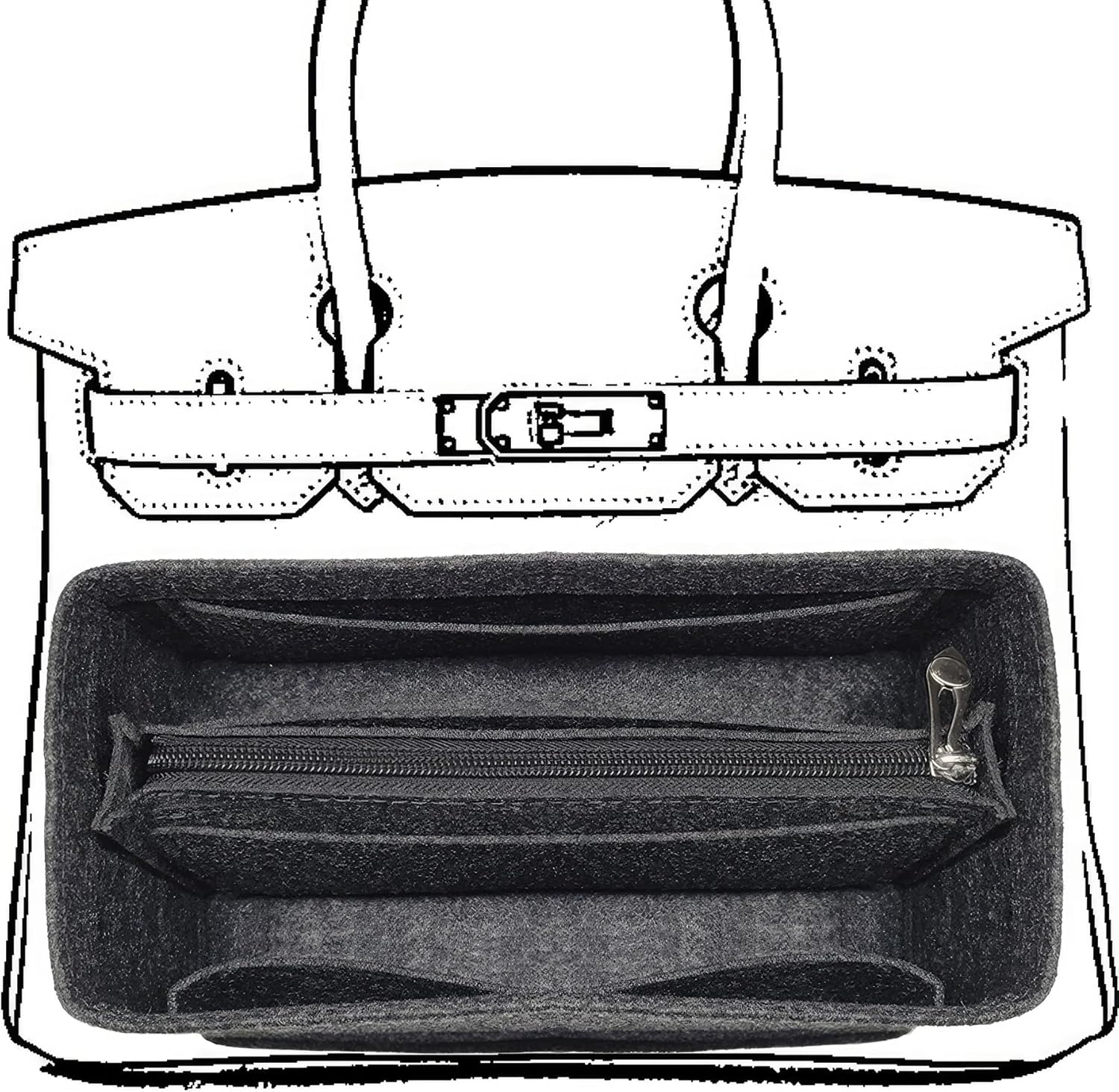 KOPPAL Purse Organizer Insert for Handbags, Felt Bag Organizer with Zipper, Large Capacity,Women, Handbags Shaper for Birkin(35,Orange)