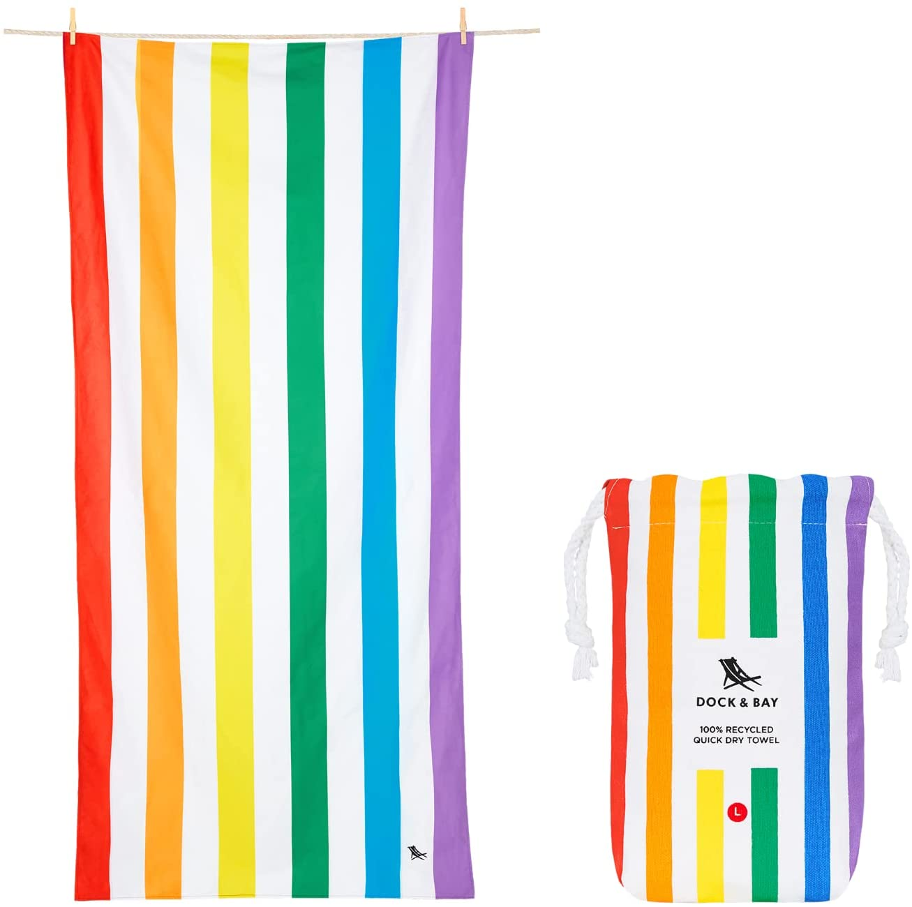 Dock & Bay Beach Towel - Quick Dry, Sand Free - Compact, Lightweight - 100% Recycled - Includes Bag - Summer - Rainbow Skies - Large (160X90Cm, 63X35) image number 4