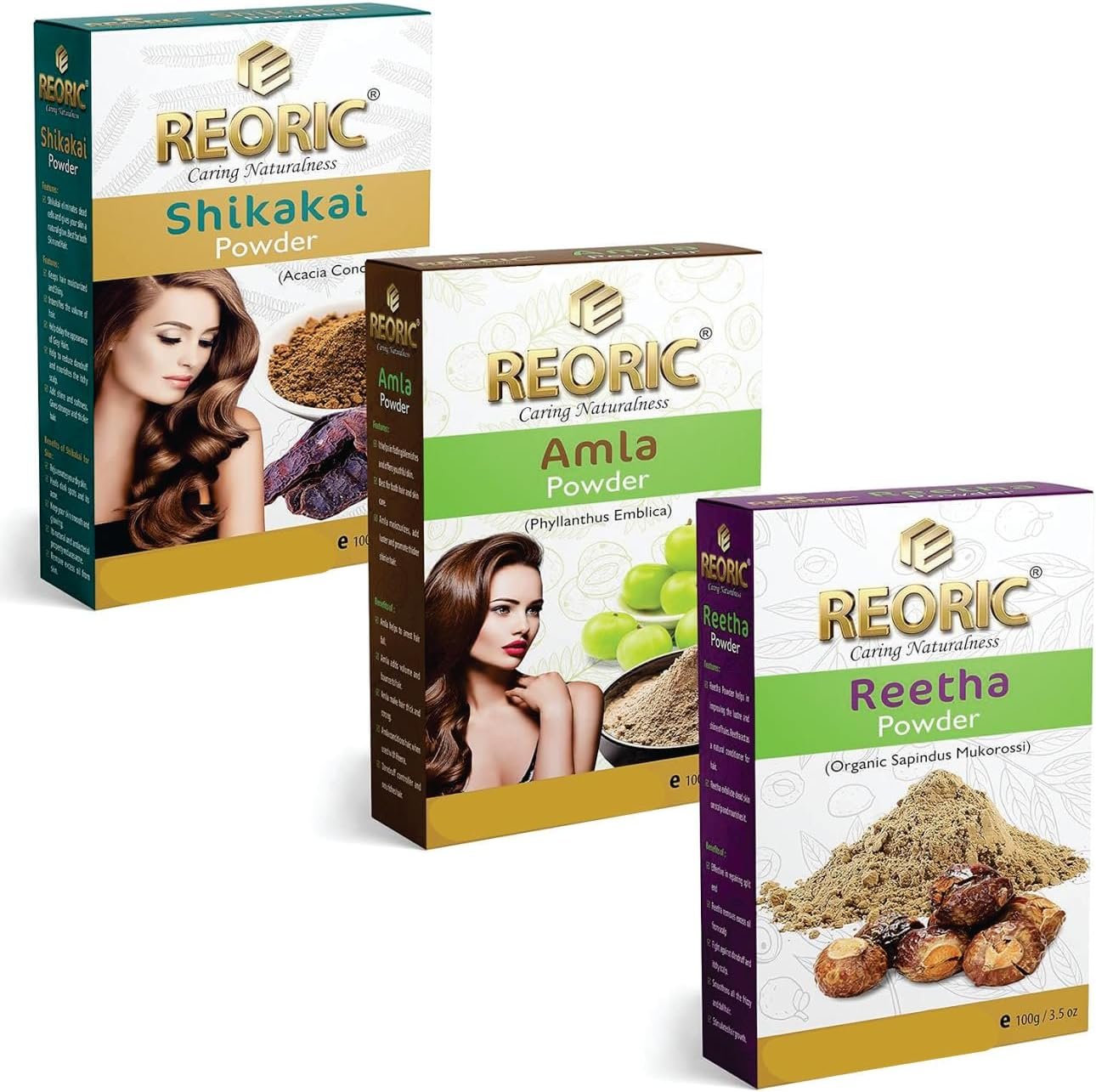 Reoric Reetha Amla Shikakai Powder |Reetha Amla Shikakai Powder for Hair |Aritha Powder |Soap Nuts for Hair |Sapindus Nuts |Amla Powder |Indian Gooseberry Powder|Acacia Concinna(300G, Pack of 3) image number 1
