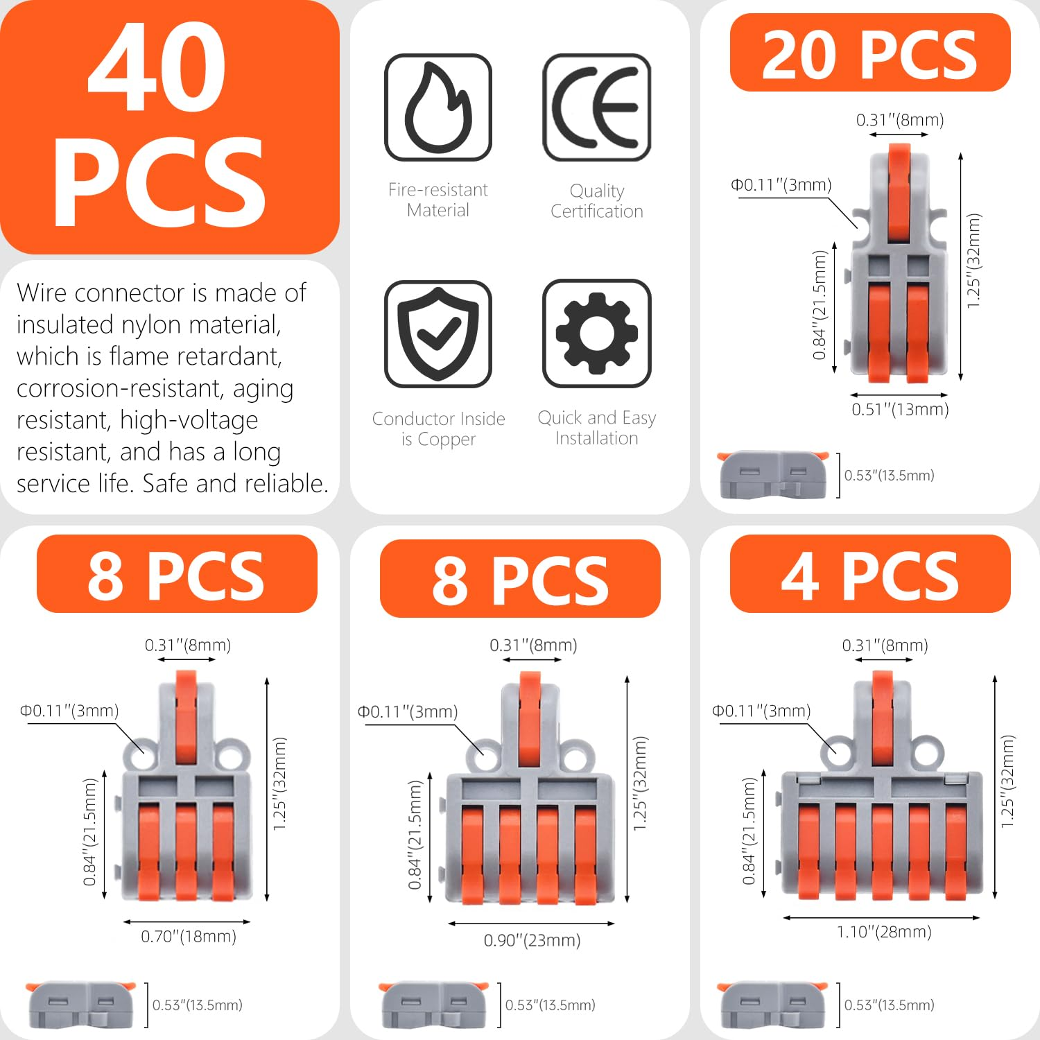 XALXMAW 40Pcs Lever Wire Connector, DIY Mini Compact Splicing Electrical Connectors Assortment Pack Kit for Quick Connect 28-12 AWG