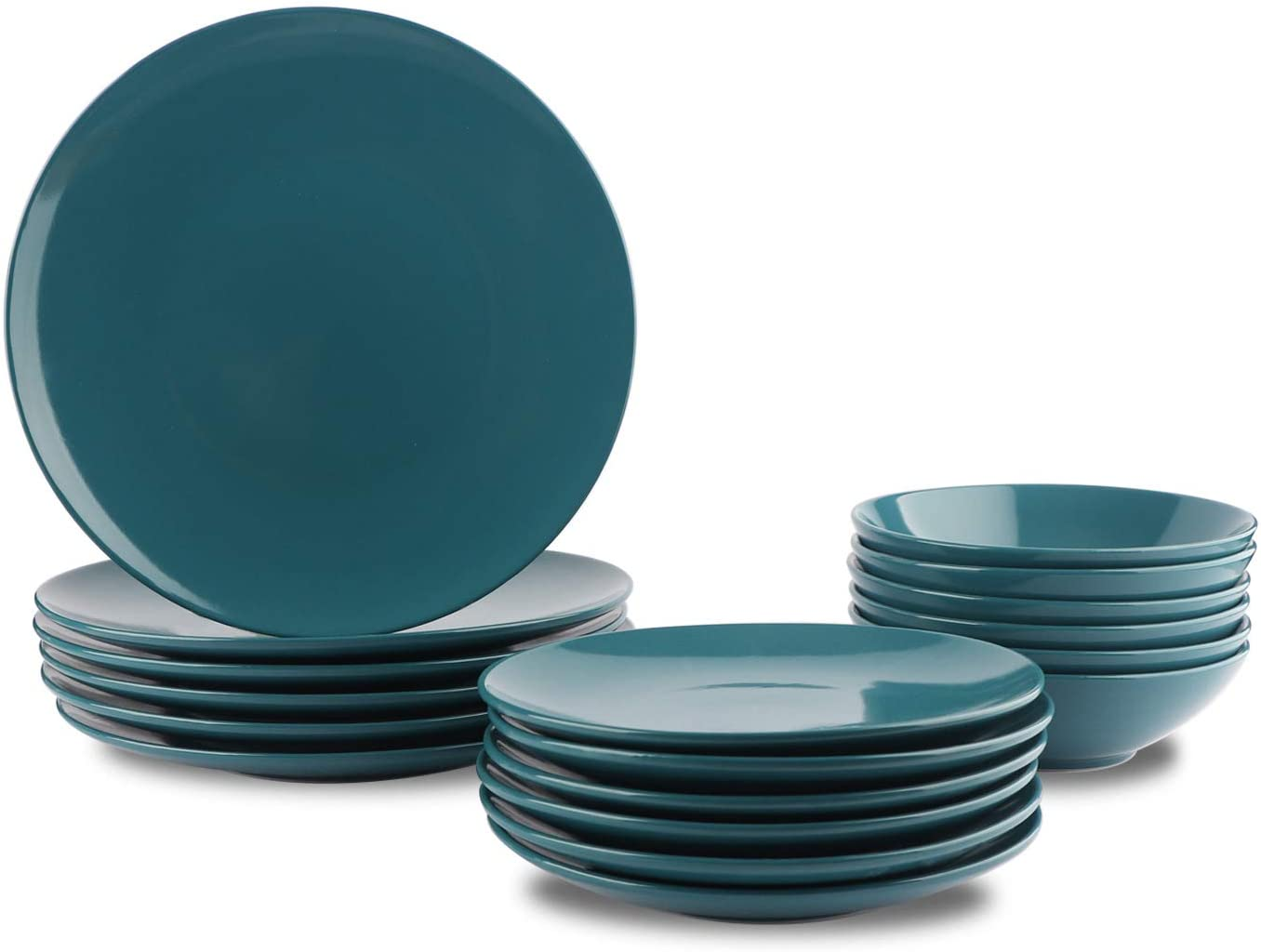 Amazon Basics 18-Piece Stoneware Dinnerware Set - Smokey Grey, Service for 6