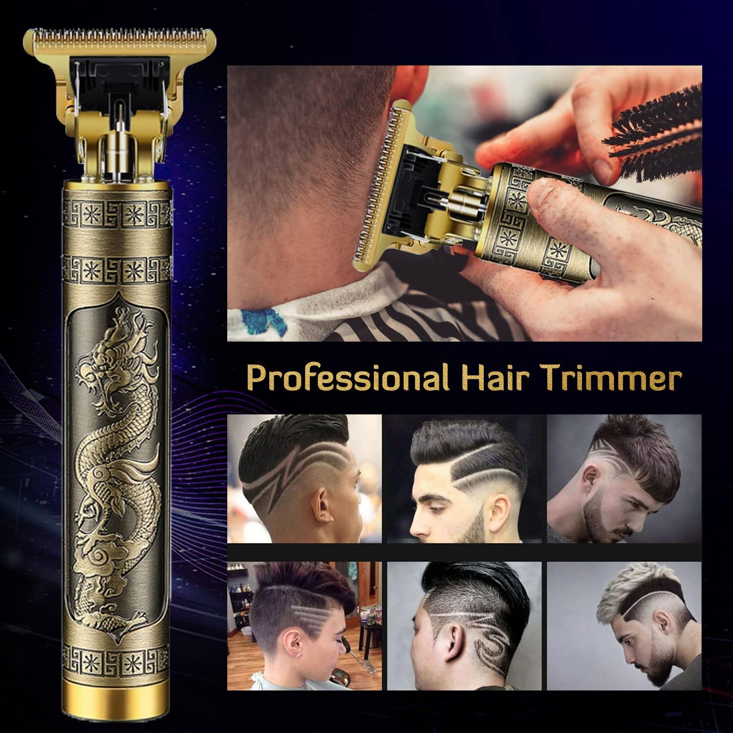 PXLISIE Hair Clippers for Men, Professional Hair Trimmer T Blade Trimmer Zero Gapped Trimmer, Cordless Rechargeable Beard Trimmer Shaver Hair Cutting Kit with Guide Combs (Gold) image number 2
