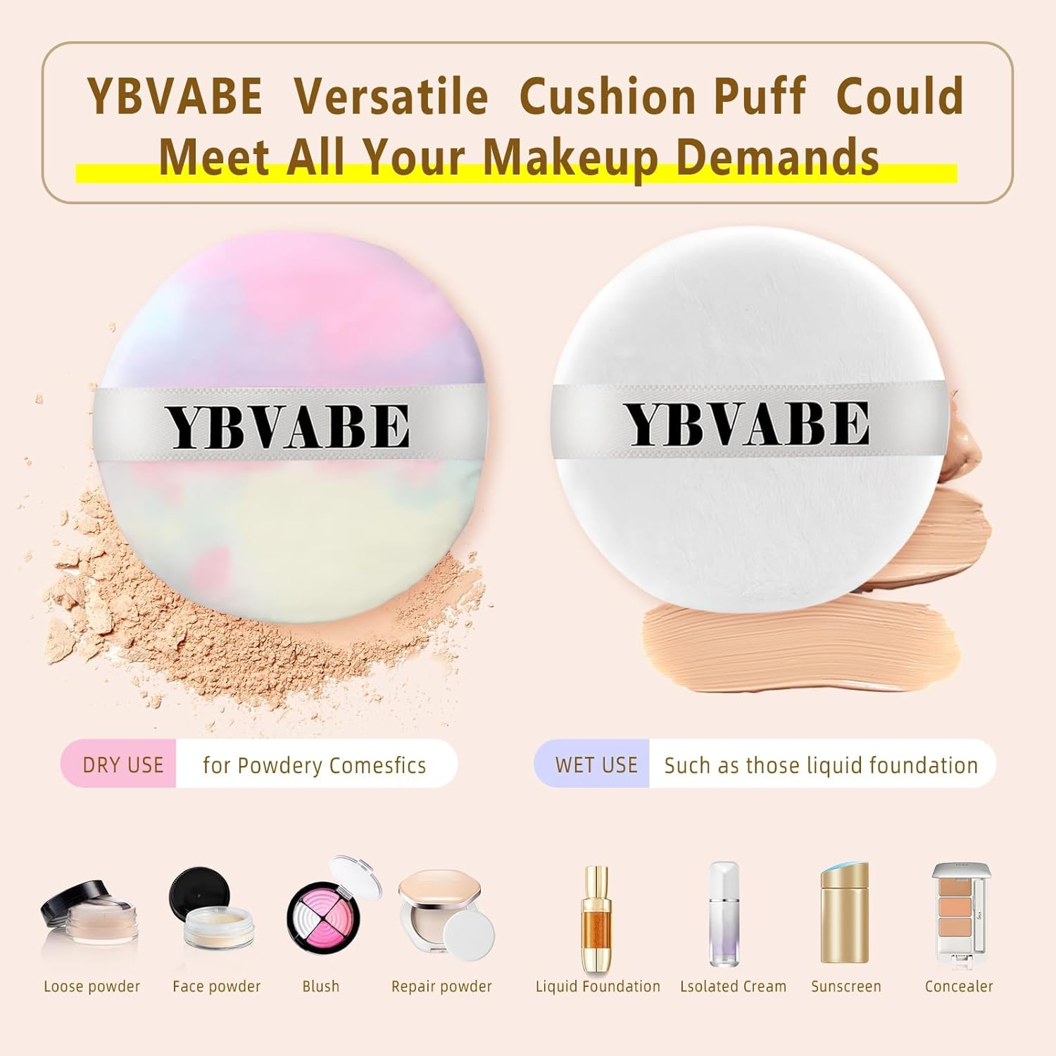 YBVABE Large Powder Puff - Ultra Thick Big 10Cm/4Inches - 3Pcs Washable Velour Body round Fluffy Baby Cosmetic Puff Makeup Sponge for Loose Powder image number 1