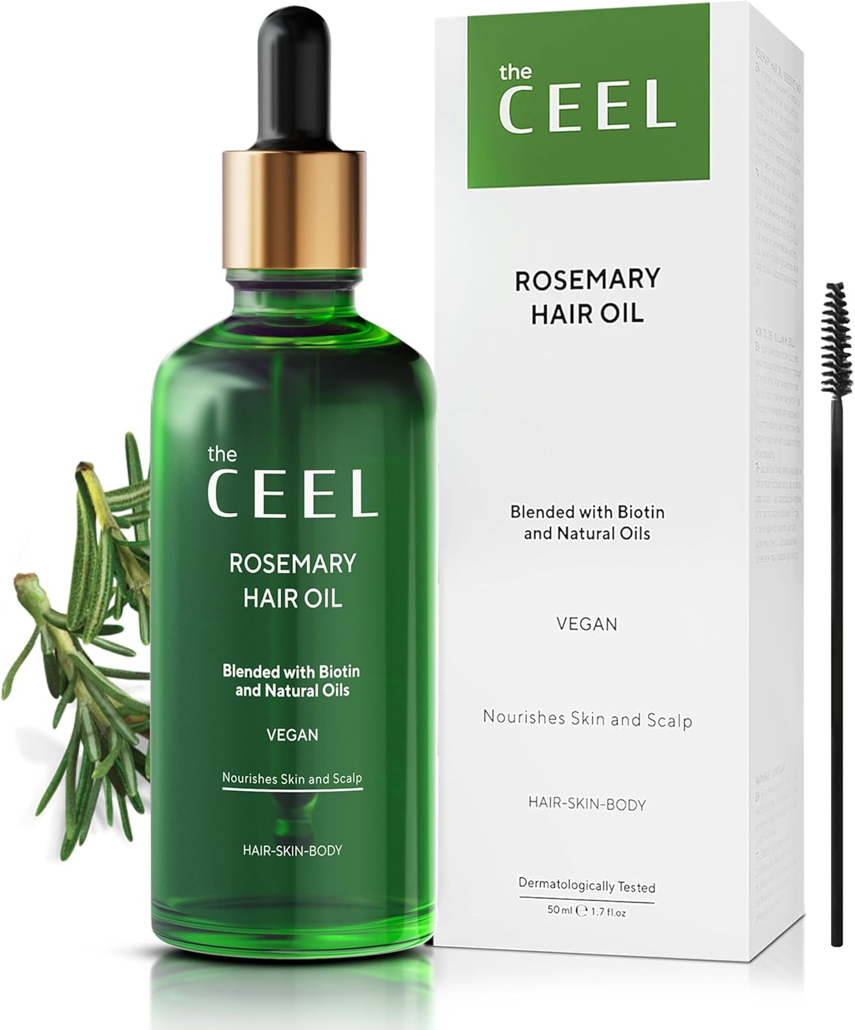 The Ceel Rosemary Hair Growth Oil with Dropper - Nourishing & Strengthening Vegan Formula for Damaged Hair, Itchy Scalp, Dry Skin, Eyelashes & Eyebrows - Biotin, Castor & Jojoba - 50 ML image number 1