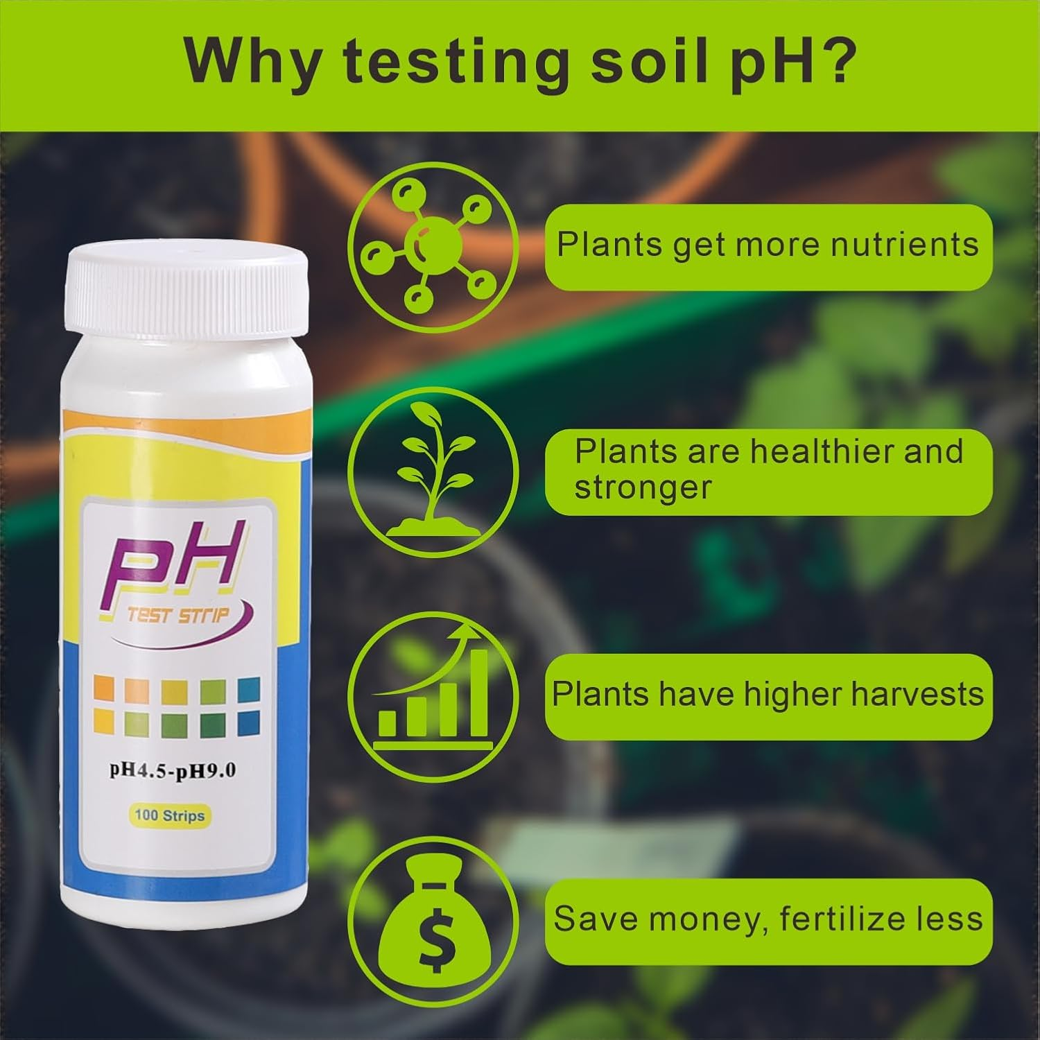 XLUX Soil Ph Tester, Acidity Test Meter, Strips Kit 200 Tests, for Garden Home Lawn Farm Vegetable Yard Compost Outdoor and Indoor Plants, 4.5-9.0 Range image number 5