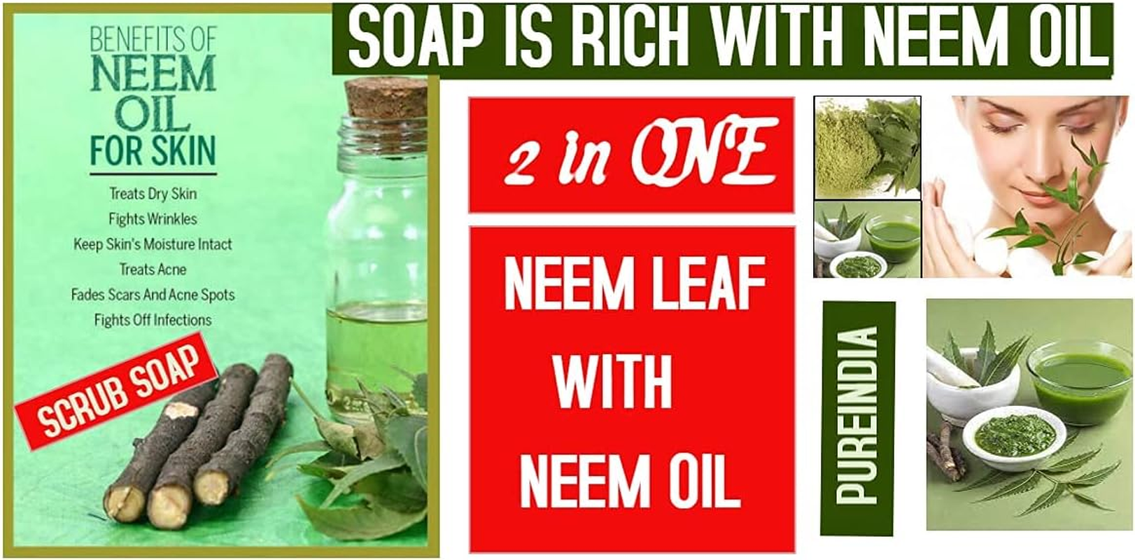 PUREINDIA Handmade Neem Soap & Scrub Bar( Pack of 4) 2 Soap and 2 Scrub Bar, 100Gm Each.(Get Rid of Acne, Pimples and Skin Rashes) image number 5