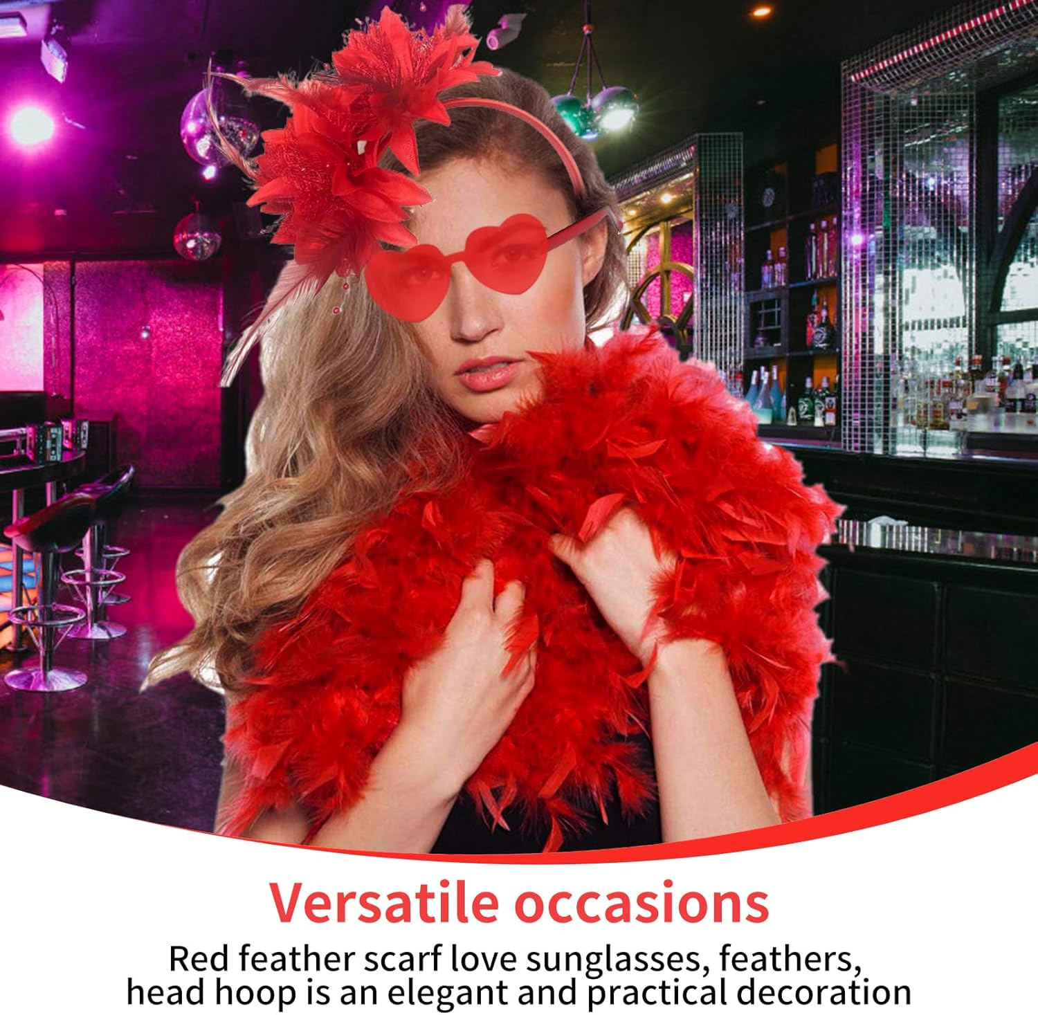 PMELCXD Women'S Feather and Carnival Headband &ndash; Women'S Hair Accessories and Dress Years with Red Headband, Accessories Years Woman Carnival Style