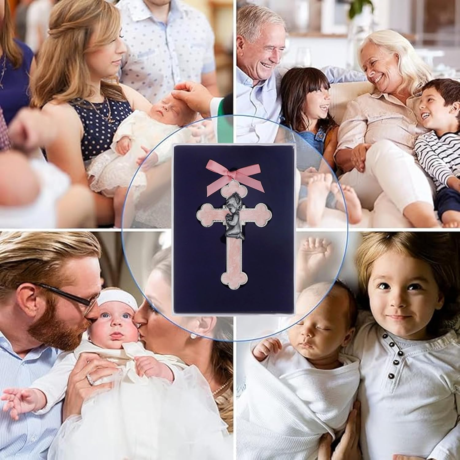 KOMI Pink Baby Wall Cross Baptism Gifts for Girls Praying Boy Cross Wall Hanging Decor Religious Catholic Baptism First Holy Communion Gifts image number 4