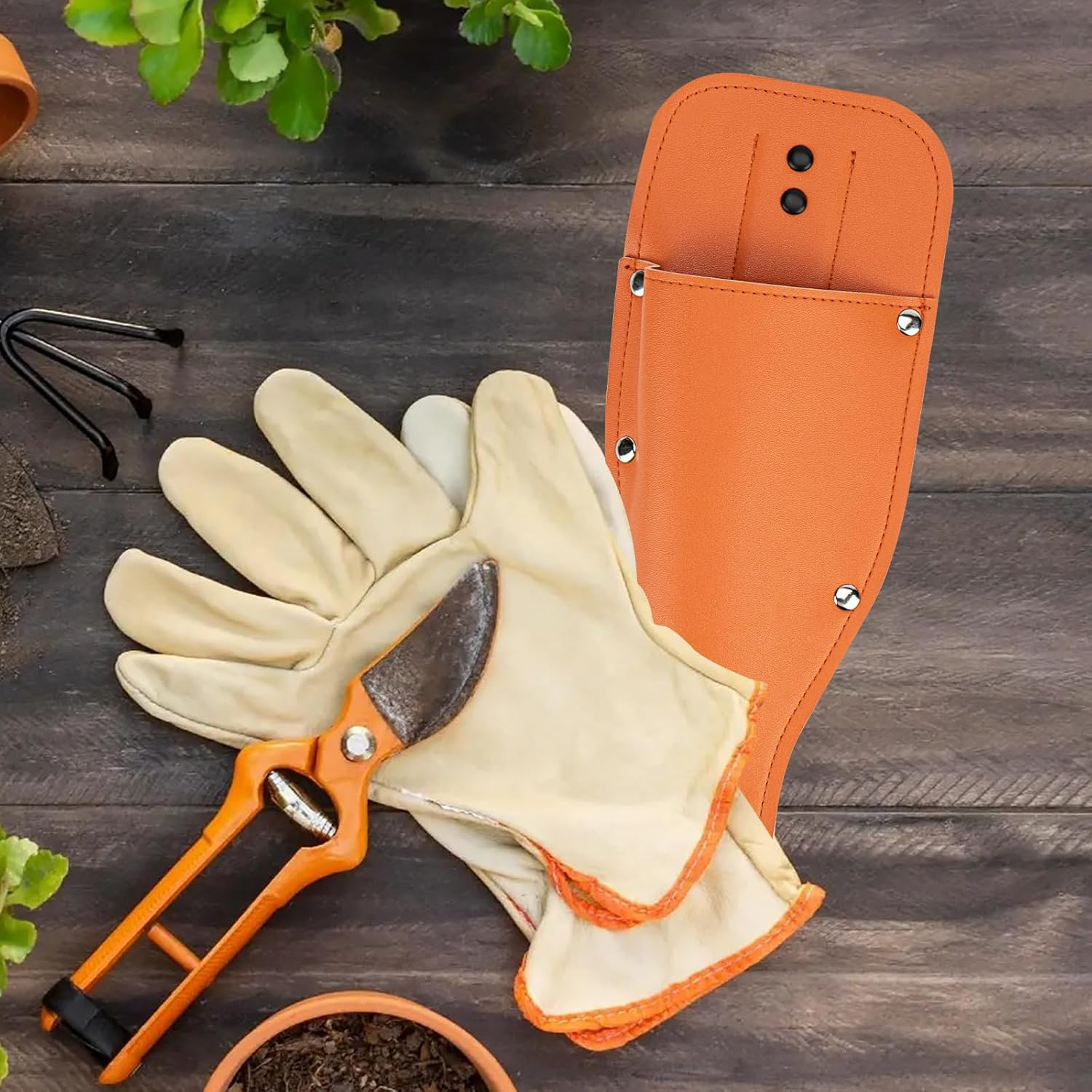 Black Pruning Shear Bag, Gardening Pruner Shears, Sheath Pruner, Sheath Protective Case, Pruning Shear Tool Belt Holder 9.84 X 3.93 X 0.74 Inches (Orange) image number 1