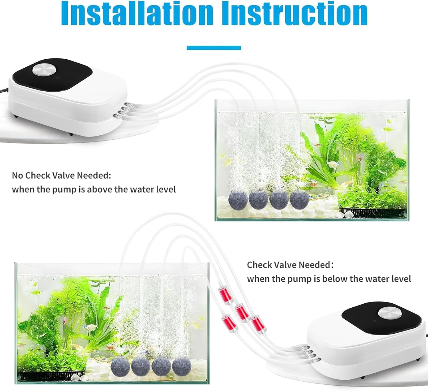 XIULIUU Aquarium Air Pump, 300GPH 4 Outlets Corded Electric Fish Tank Oxygen Pump, Ultra Quiet Aquarium Bubbler for up to 1200 Liters Fish and Turtle Freshwater Saltwater Tank