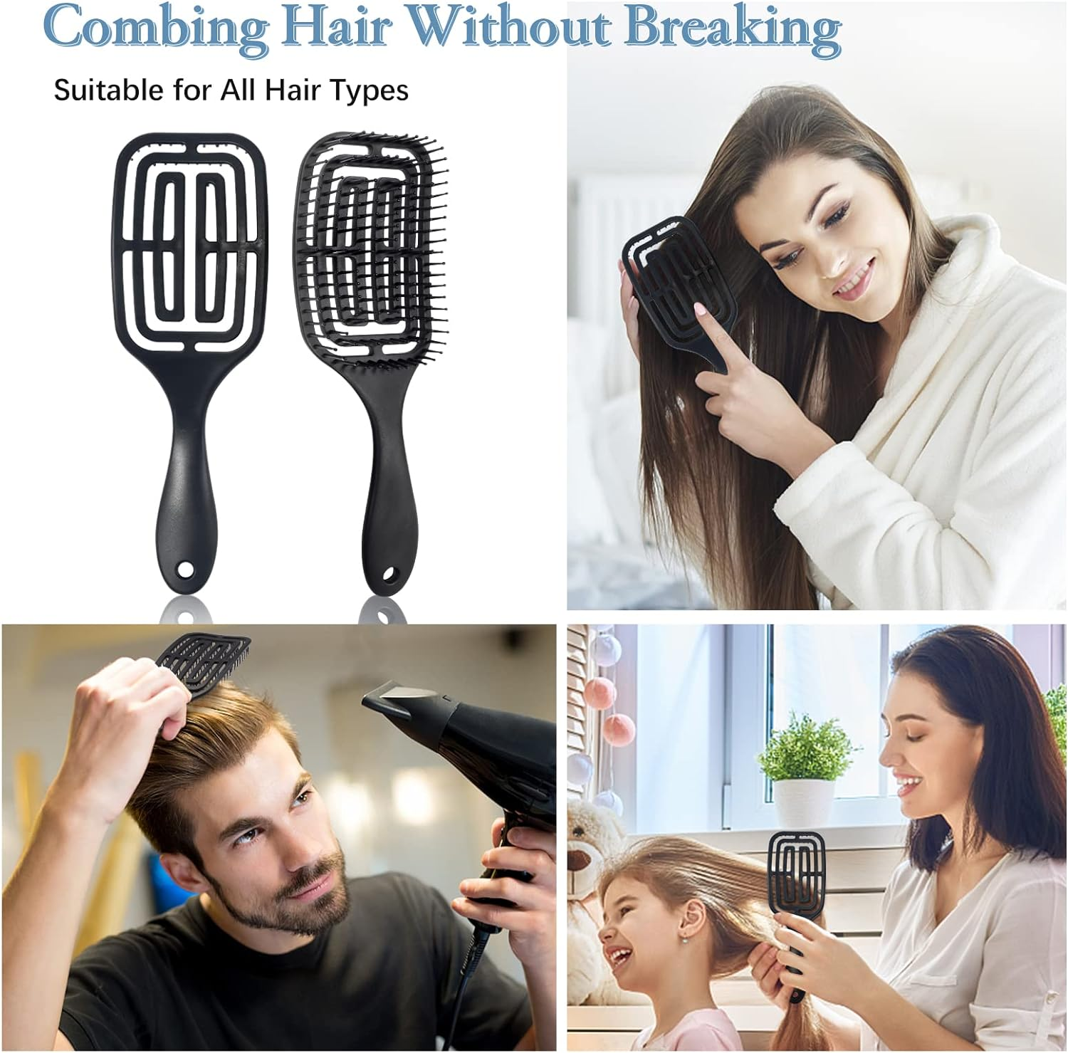 Vinabo Hair Brush, Hair Brush, No Pulling, Detangling Brush, Curls & Long Hair Hair Brush for Wet and Dry Hair, Detangling Massage Brush for Women/Men/Children image number 2