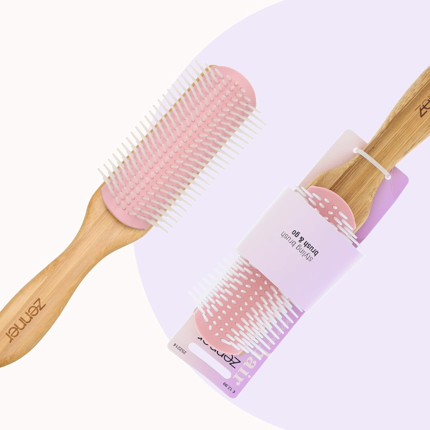 Zenner Bamboo Styling Brush - Adaptable Detangling Brush with Removable Nylon Rows - for Curly, Thick or Voluminous Hair - Lightweight Natural Bamboo Handle image number 4