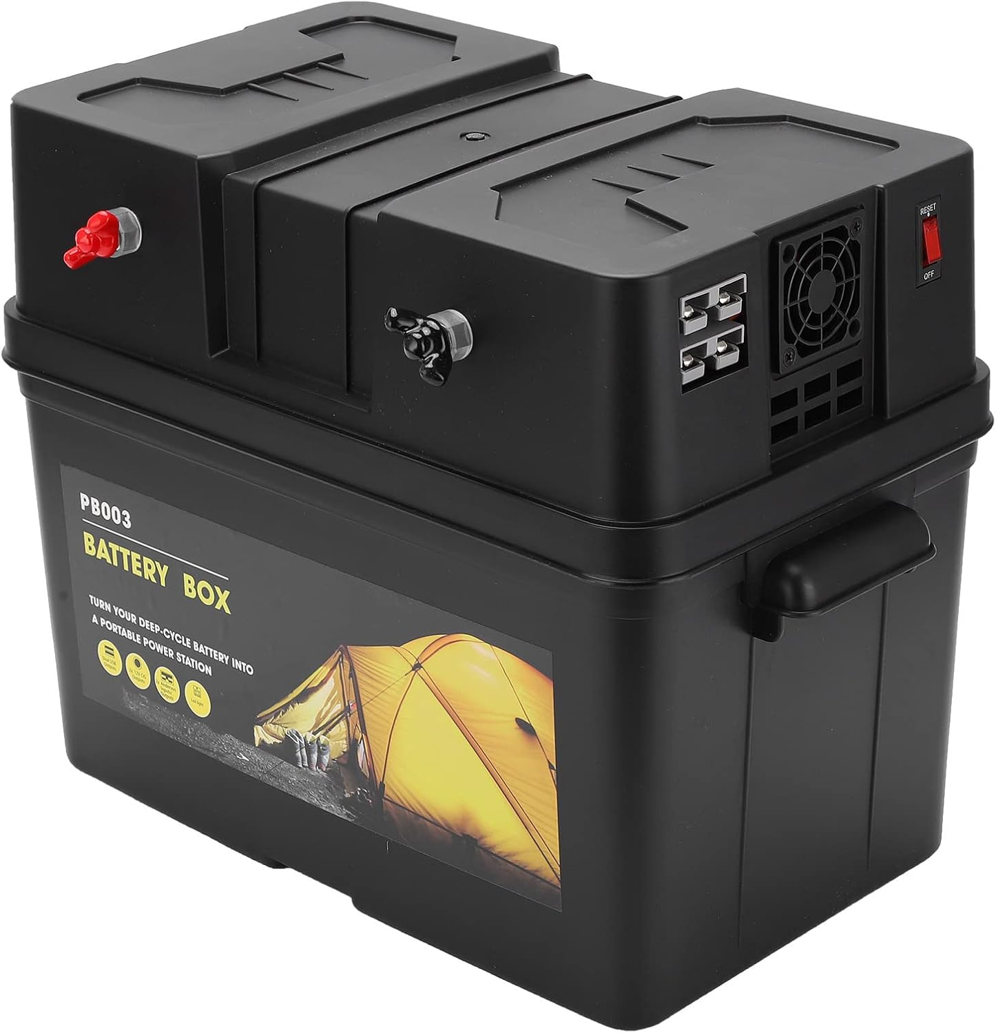 Portable Battery Box with Handle, Marine Battery Box with USB Charger/12V Accessory Port/Amplifiers/60 Amps Circuit Breakers/Voltage Meter Display Screen/Led Light image number 2