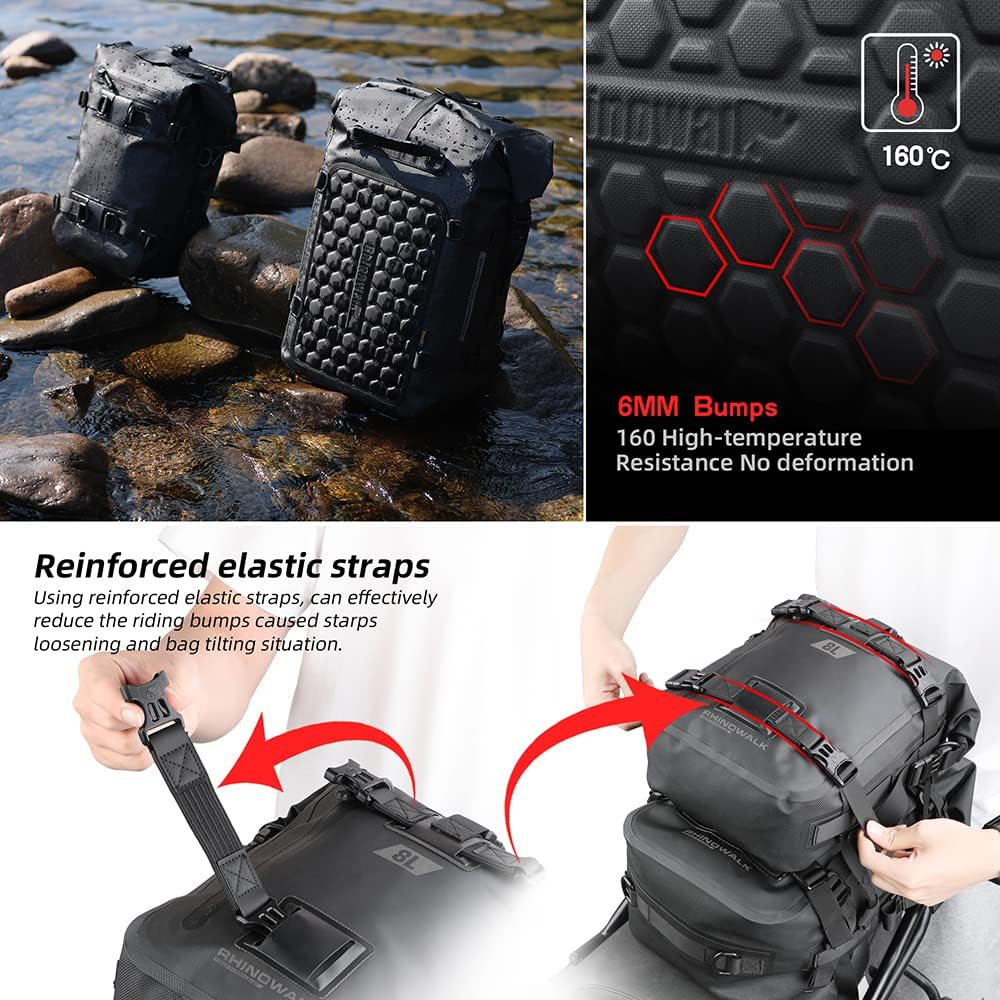 Rhinowalk Motor Pannier Bag 15L Multifunctional Fully Waterproof Rear Rack Trunk Motorcycle Seat Bag Motorbike Saddle Bag Professional Motor Accessories-Black image number 7