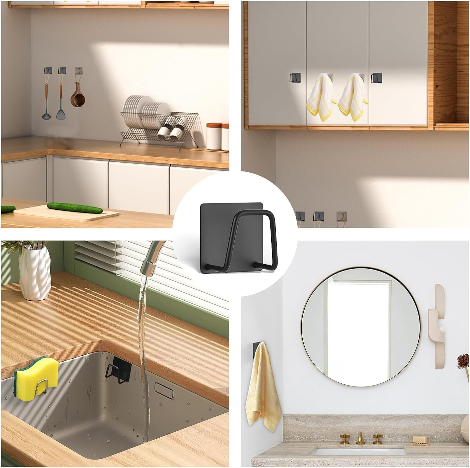 2 Pack Sponge Holder for Kitchen Sink, Self Adhesive Kitchen Sponge Holder, Kitchen Sink Organiser Wall-Mounted, No Drilling (Color:Black)