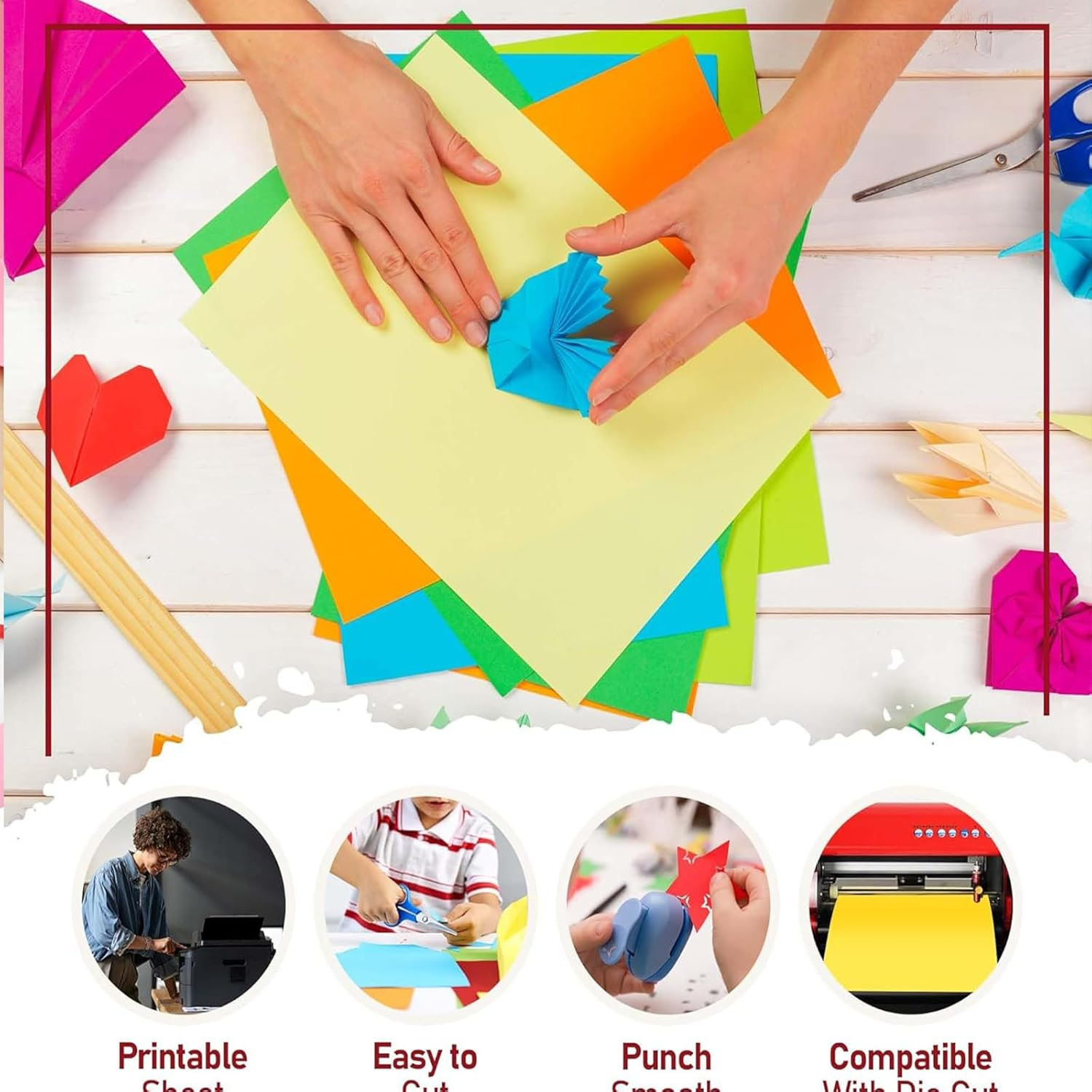 Colored Cardstock 50 Sheets 10 Assorte Colors A4 Cardstock Paper, 190 GSM Heavyweight Card Stock Paper Double Thick Printer Paper for DIY Craft Making, Cutting Paper, Office Printing,Party Decors image number 6