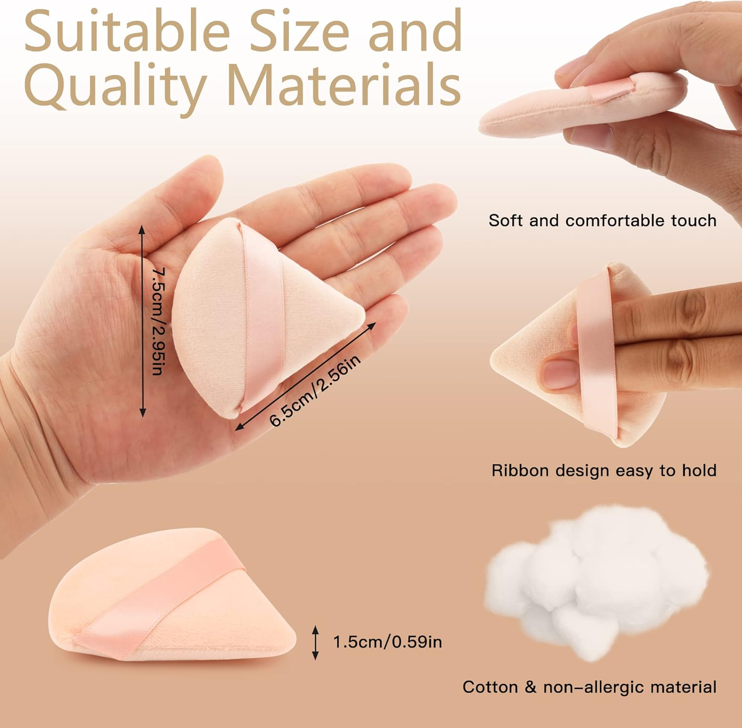 2 Pcs EVAOUXIU Triangle Powder Puff for Face Powder, Soft Plush Setting Powder Puff, Velour Cosmetic Foundation Blender Sponge Beauty Makeup Tools (Nude) - 1 Black  1 Pink image number 6