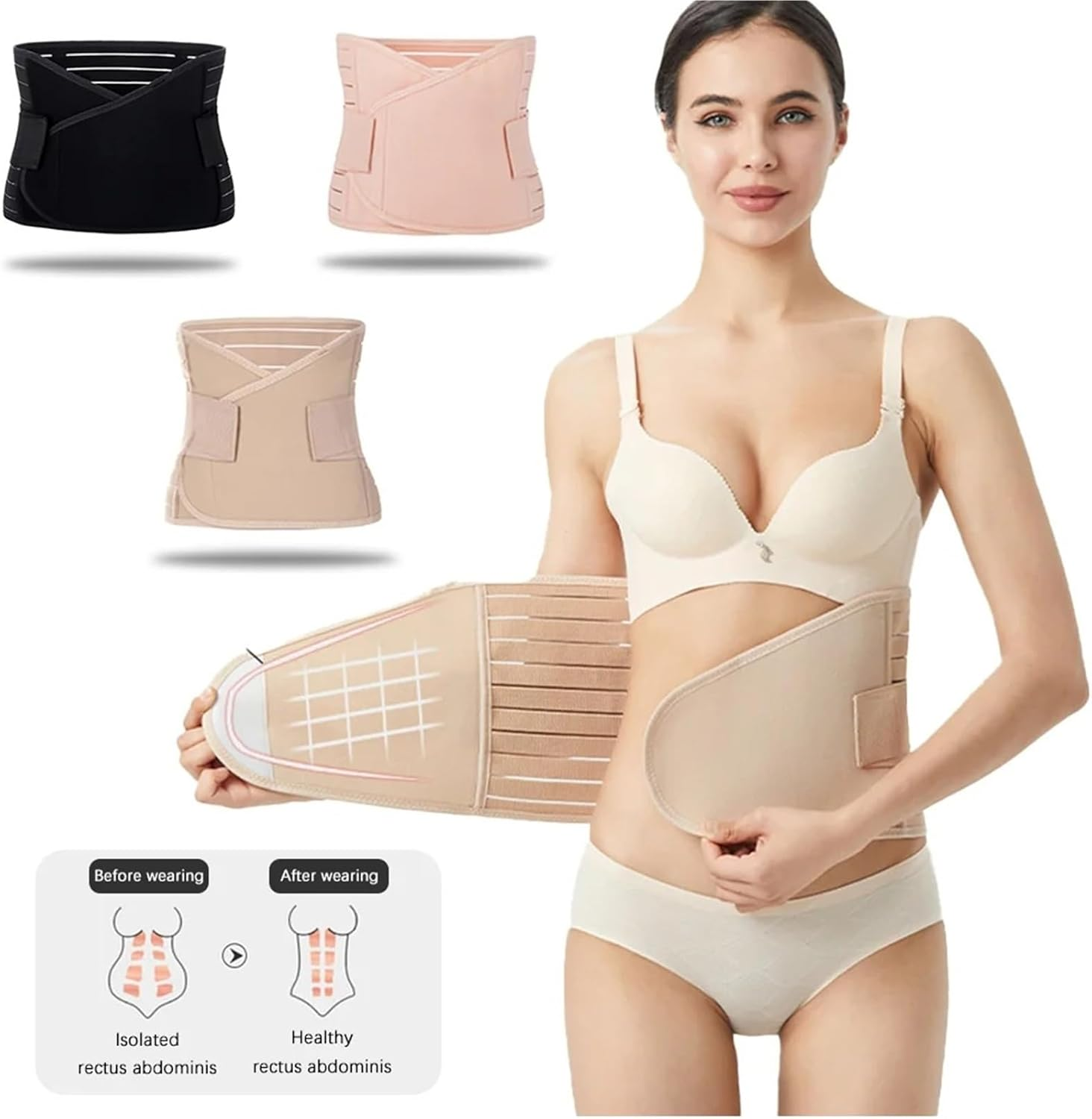 Postpartum Recovery Corset Belt for Women, Adjustable Tummy Wrap Waist Trainer with Pelvis Support Body Shaper image number 1