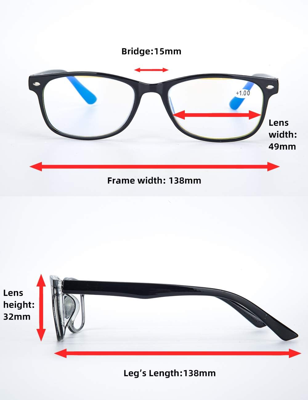 LANLANG Reading Glasses for Women Men, Blue Light Blocking Glasses, Spring Hinge, anti Eyestrain, Black L-L001 image number 1