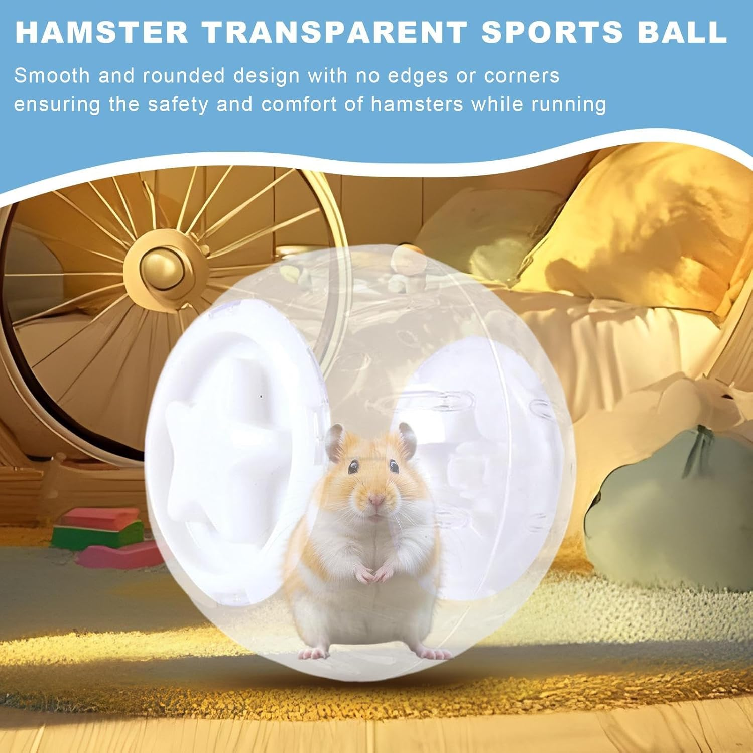 Clear Hamster Ball - Clear Hamster Running Ball Exercise Toy - Indoor Activity Small and Medium Pets Daily Fitness Entertainment for Animal Lovers - Blue image number 3