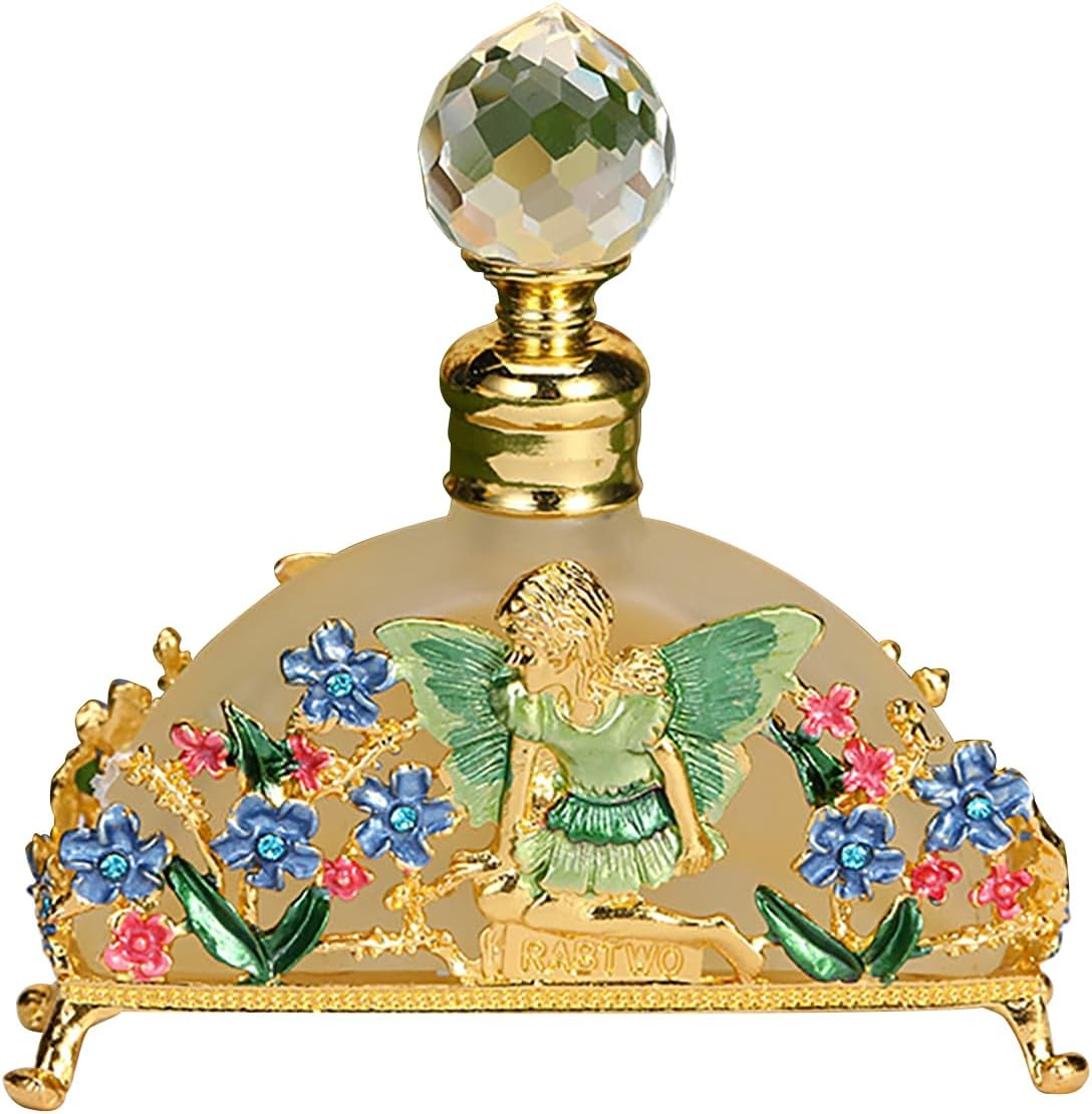 Joyeee Small Glass Perfume Empty Decorative Bottles, Sliver White Empty Refillable Sprayer Bottle, Portable Perfume Case Fragrance Empty Antique Bottle Decorative Crystal Perfume Decanter, 1 Pcs 50Ml