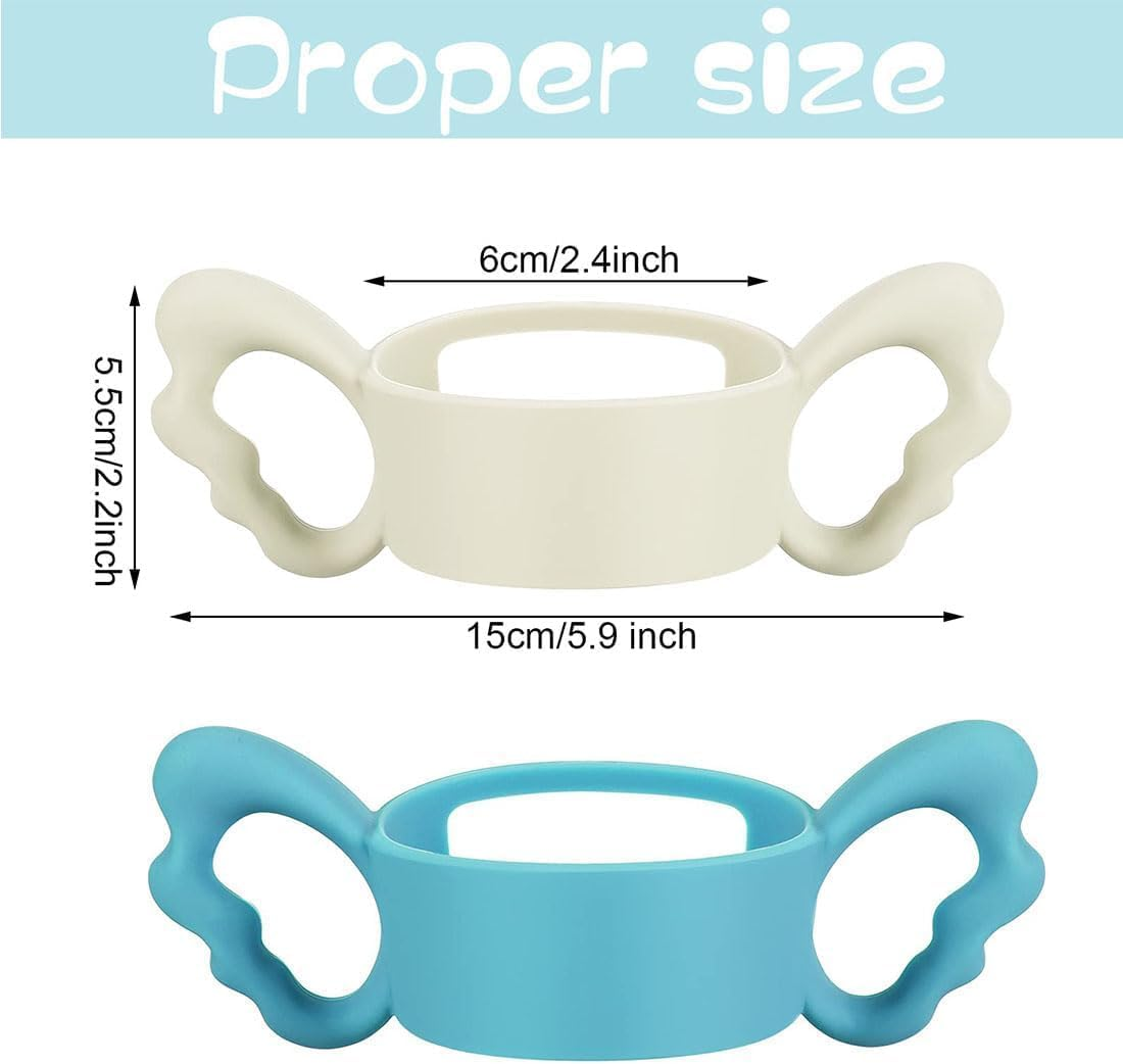 3Pcs Baby Silicone Bottle Handles, Easy Grip Handles with Baby Bottle Brush, Lightweight Easy Carry Silicone Wide-Neck Bottle Handles Angel Wings Baby Bottle Holder(3 Colors) image number 4