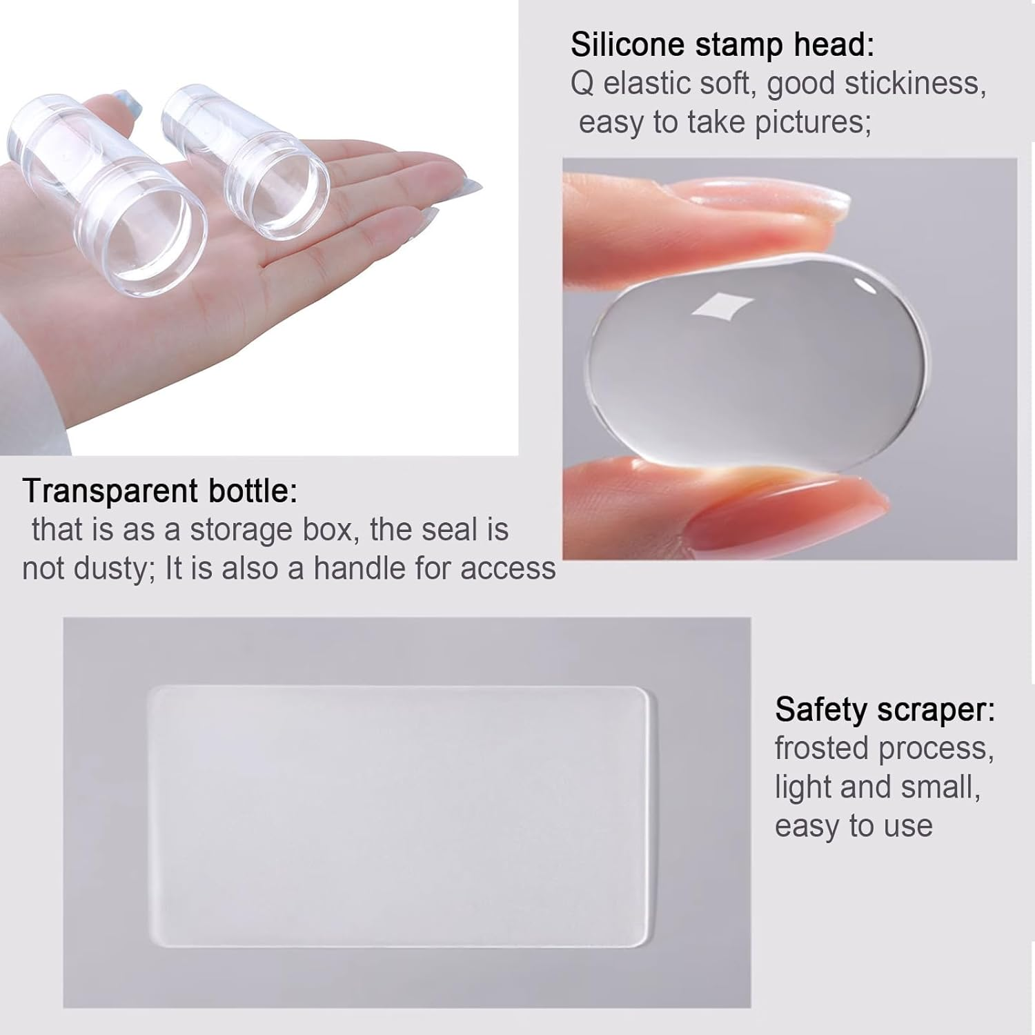 Corigly French Nail Stamper with Scrapers : Nail Art Clear Jelly Stamp for French Manicure, Long Silicone Nail Stamper French Tip with Heads for Home Nail Art Polish Salon image number 1