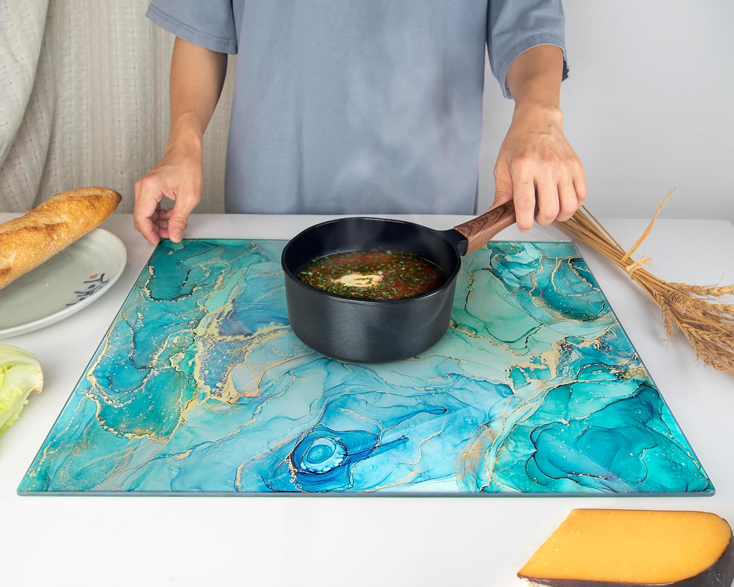 Glass Chopping Board 50 X 40 Cm - Hygienic Tempered Glass Chopping Board - Heat Resistant, Scratch Resistant & Non-Slip - Glass Top for Kitchen - Turquoise Ocean image number 5