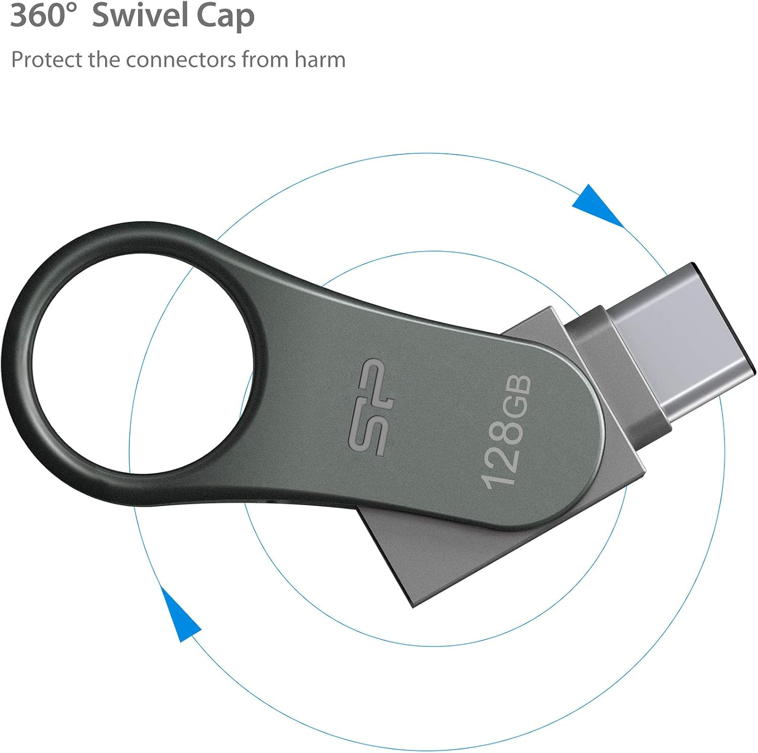 Silicon Power 64GB Dual USB-C USB-A OTG Flash Drive, USB 3.0 Type-C Type-A with Keychain Hole Key Ring Design, Metal Casing Dustproof Waterproof Thumb Drive Pen Drive Memory Stick, Mobile C80 Series