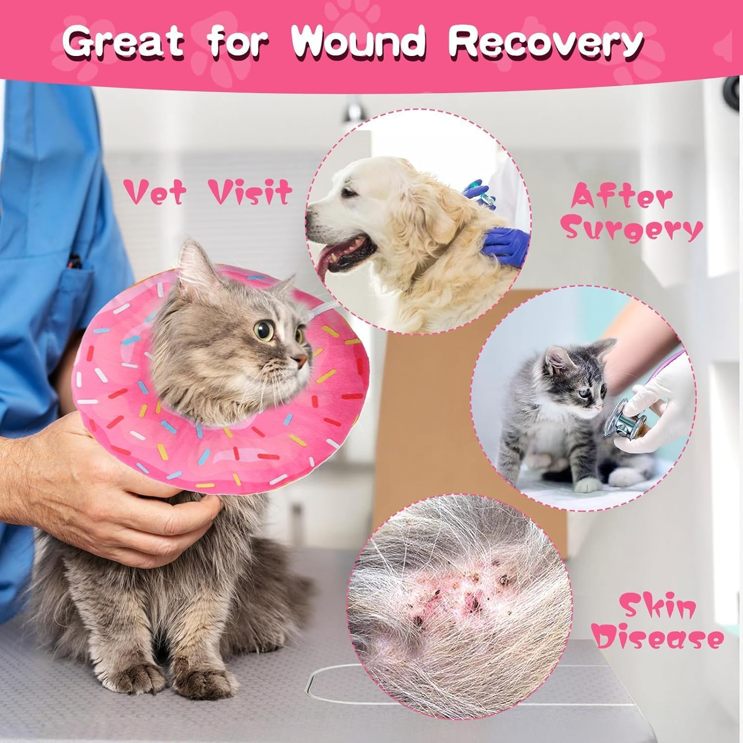 Slowton Cat Cone Collar Soft - Adjustable Cat Recovery Collar Donut Style Recovery Collars, anti Licking Wounds Cute Comfortable Lightweight Neck Elizabethan for Cats Puppy Kittens after Surgery image number 5