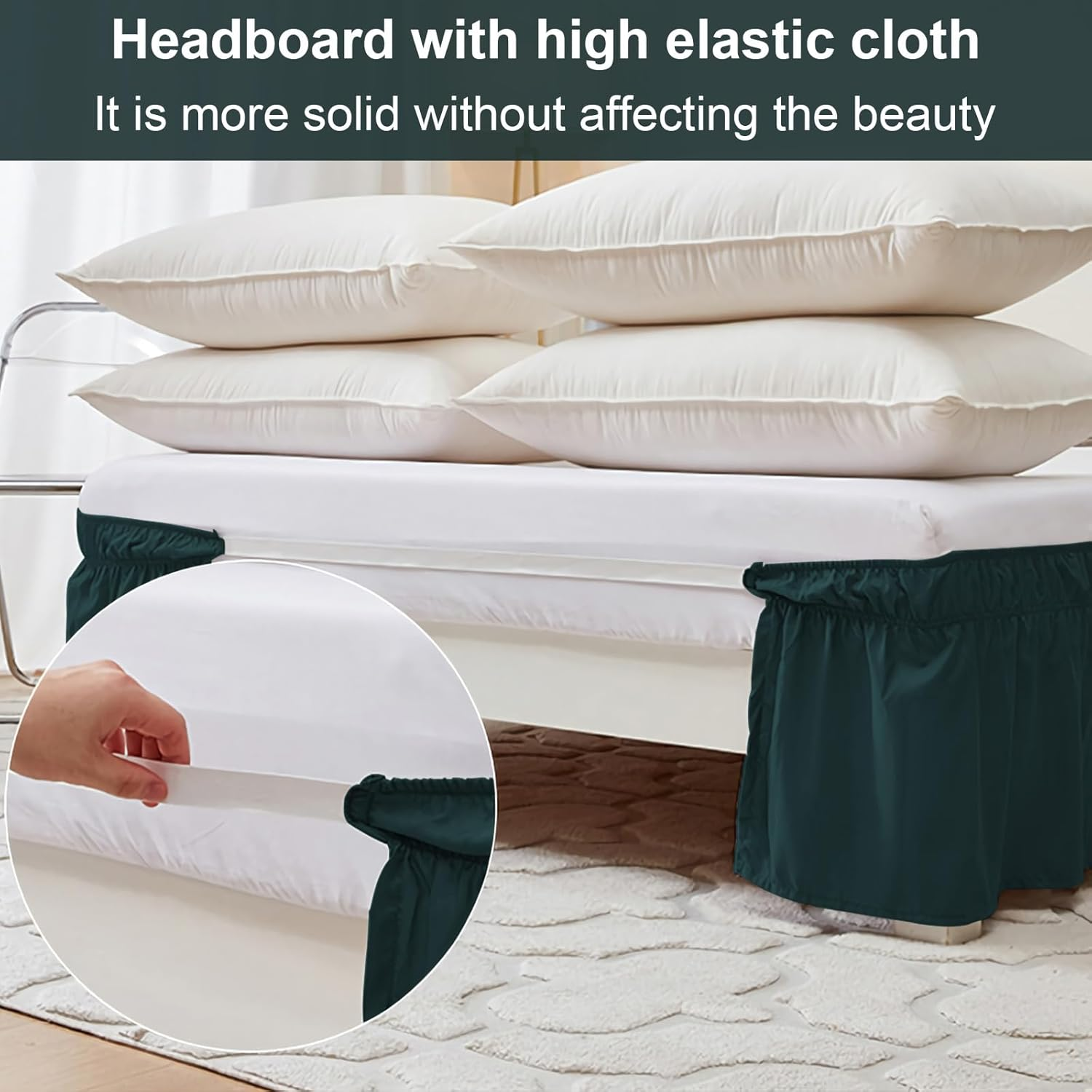 Wrap around Bed Skirt Full Bed,Valance Sheet Bed Skirts Queen Size (Dark Green, King) image number 6