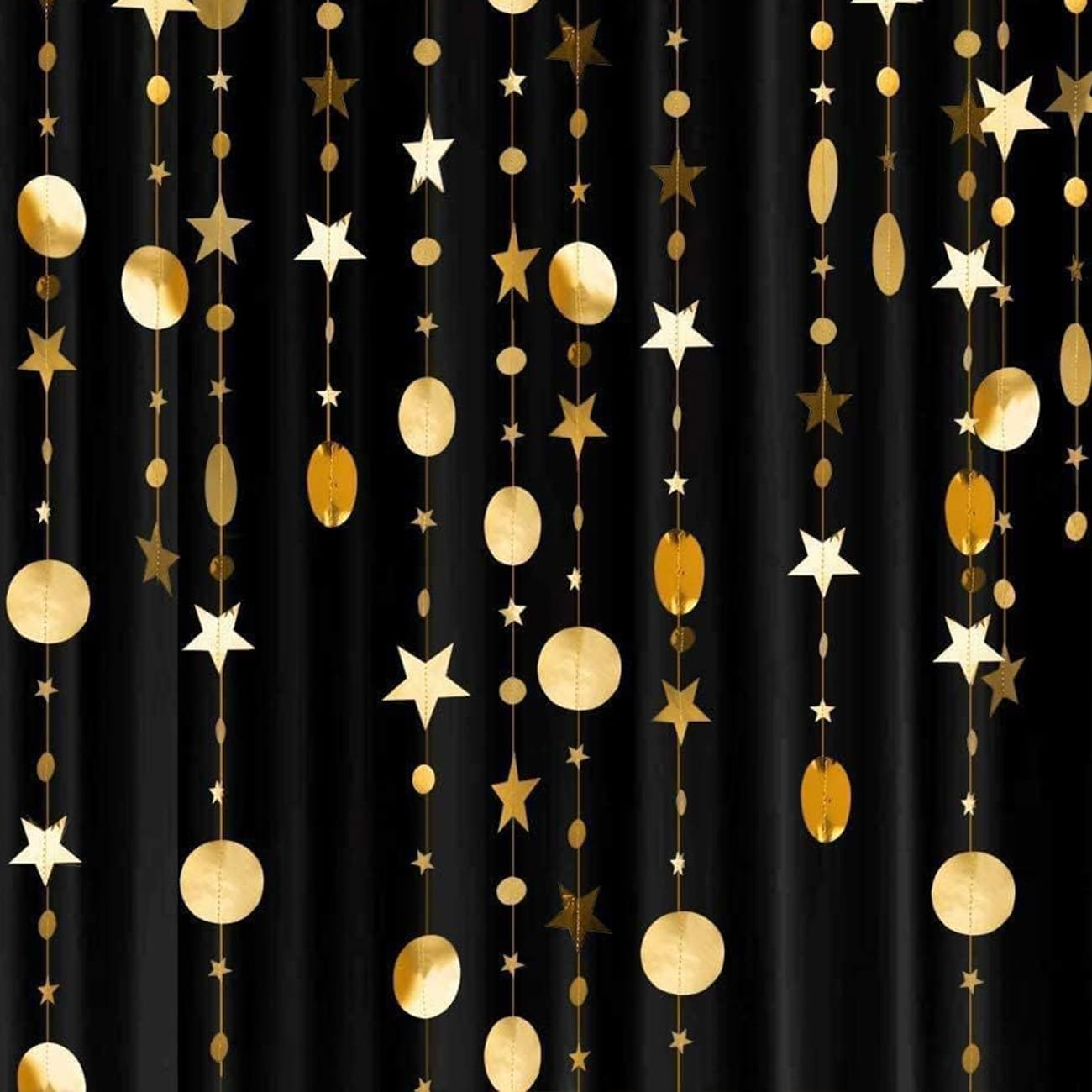 OSYLICT 52 Feet Reflective Star Dots Paper Garland,Gold Glitter Sparkling Twinkle Hanging Streamer Circle Banner for Party Birthday Wedding Anniversary Backdrop 4 Pack image number 4
