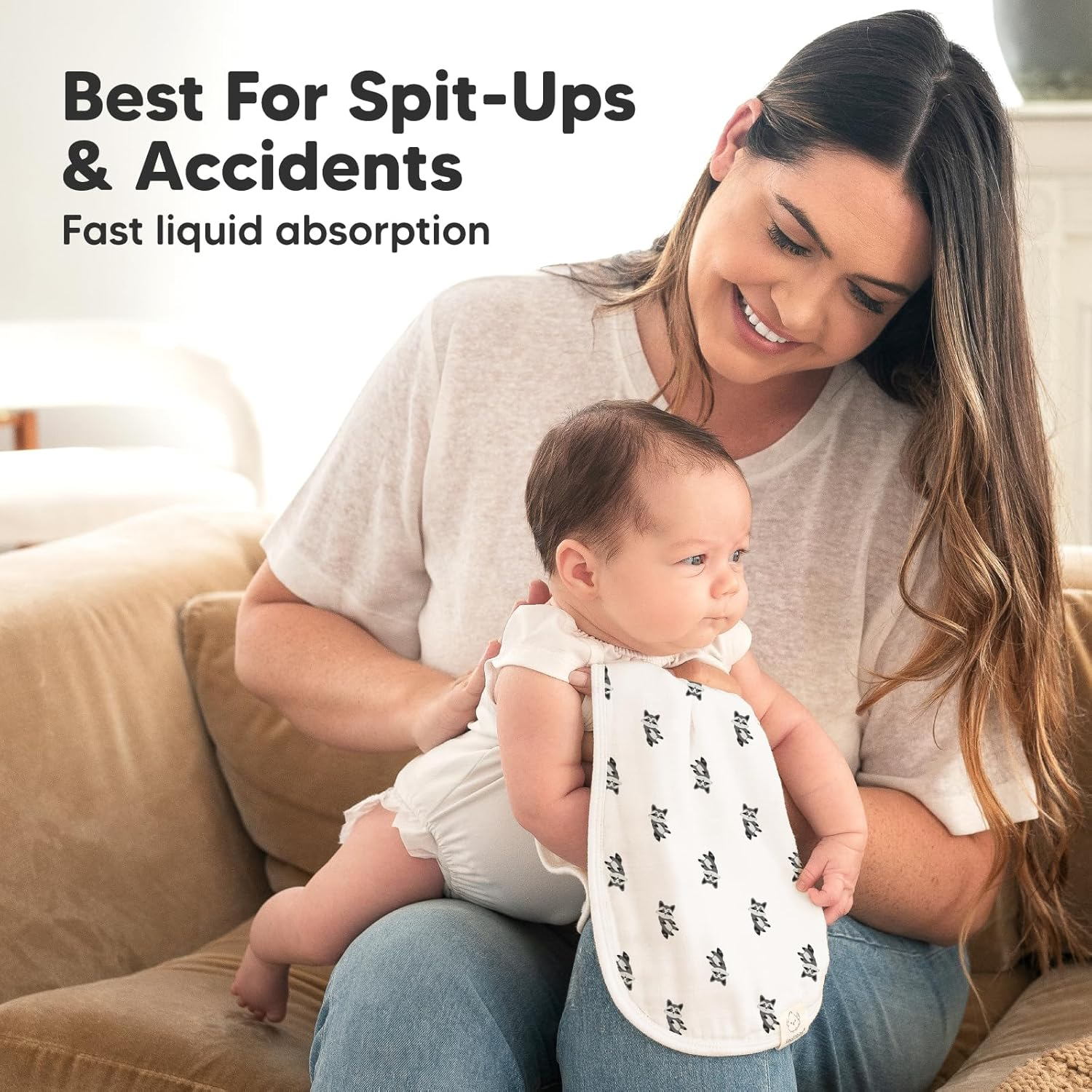 Keababies 5-Pack Muslin Baby Burp Cloths - Organic White Bamboo Cotton Burp Cloth - Burp Rags - Neutral Burp Clothes for Baby Girl, Boy, Newborn (Keababies)