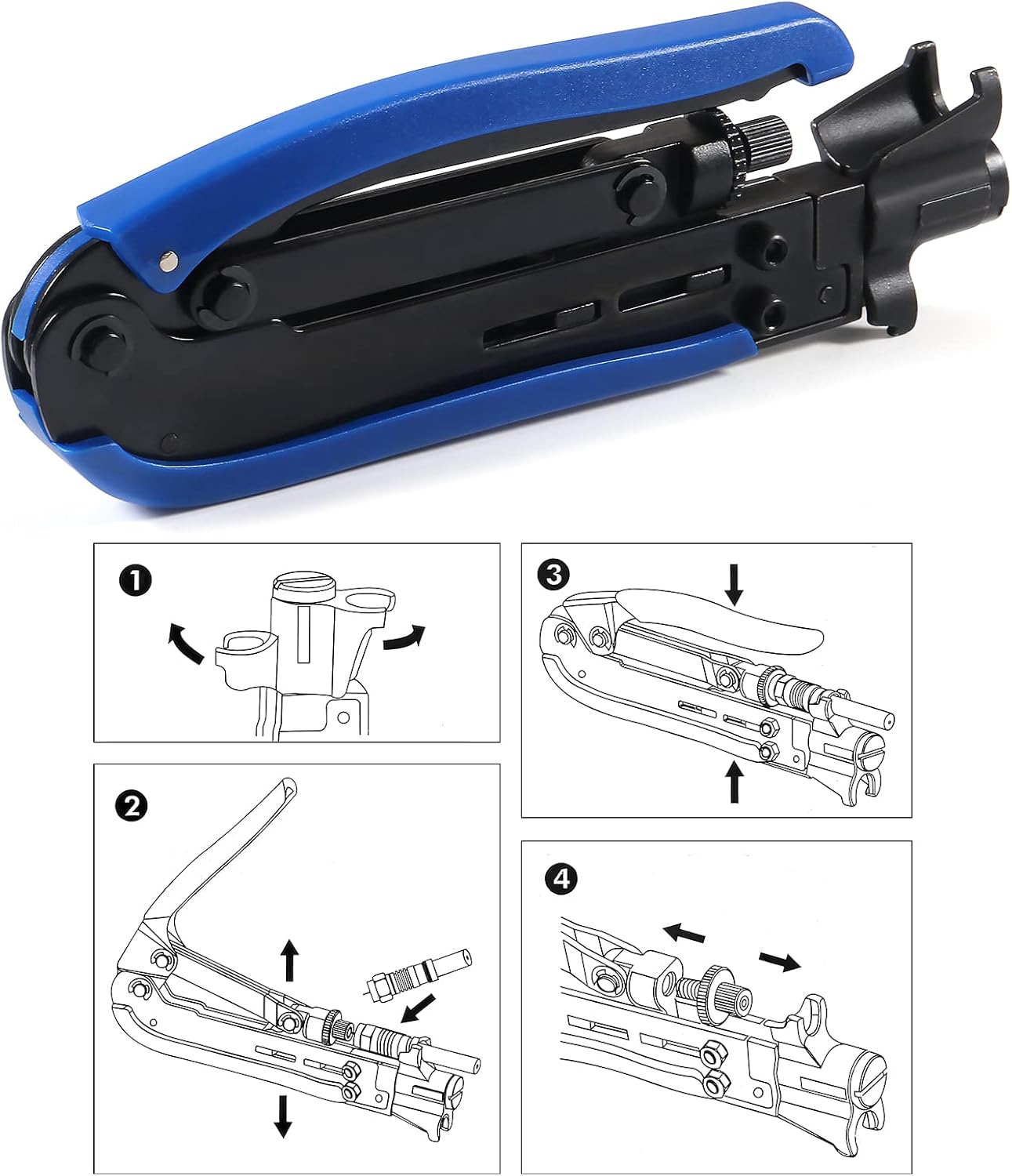 DIANN Coaxial Compression Tool Coax Cable Crimper Kit with 10Pcs F Male and 10Pcs Female to Female RG6 Connectors for RG7/11 and RG59/6/6Q image number 1