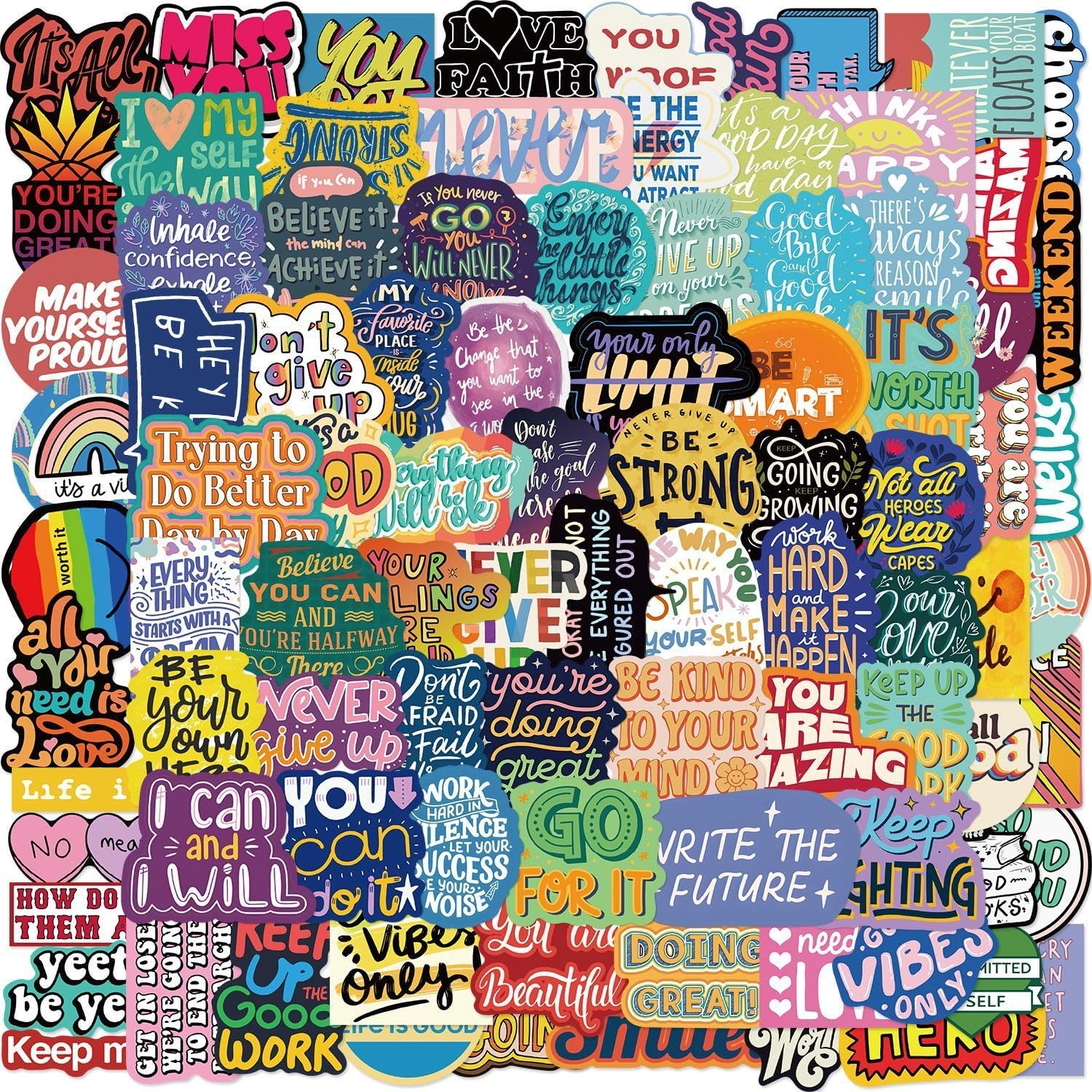 100 Unique Motivational Stickers for Adults Teens - Waterproof Inspirational Affirmation Vinyl Decals for Water Bottles, Laptop, Vision Board image number 1