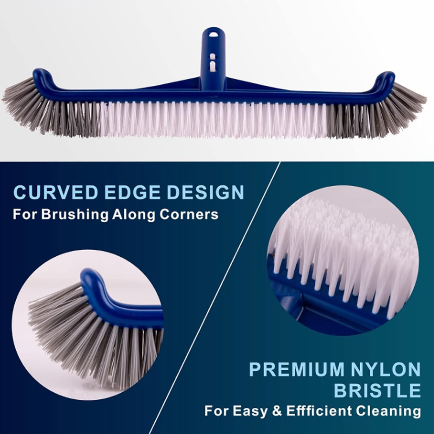 Pool Brush Head, Swimming Pool Scrub Brush for Inground Pools & Above-Ground Pools, Enhanced Durable Nylon Bristles Pool Brush Head with Curved Ends for Cleaning Pool Walls Tiles Floors