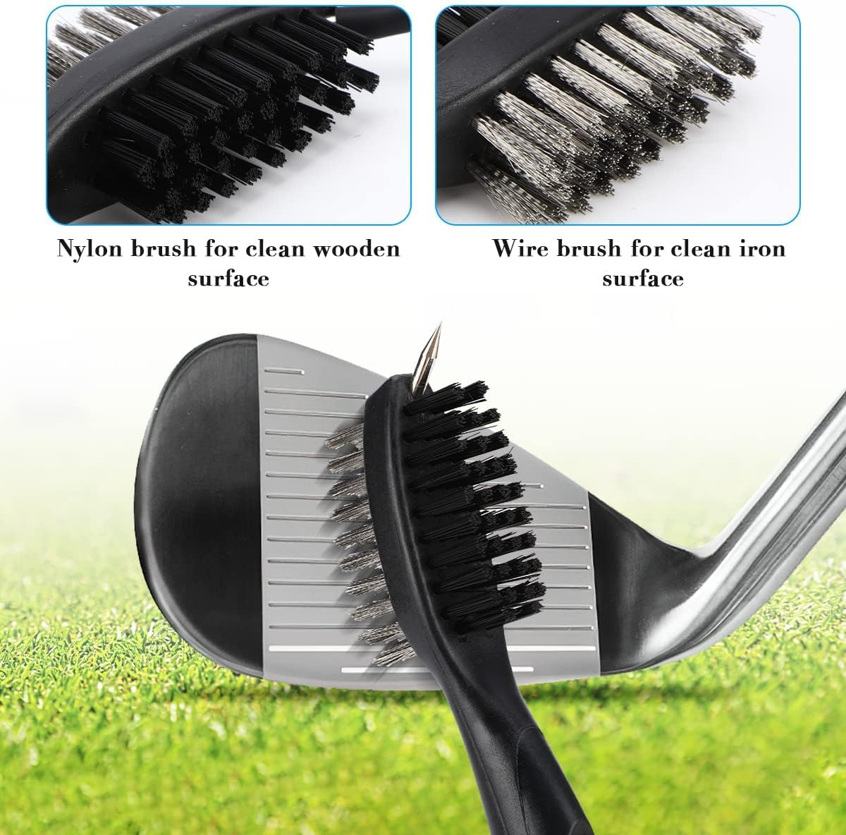 1 Retractable Double-Sided Golf Club Brush and 2 Golf Club Groove Sharpener for U & V-Grooves, Portable Golf Brush Tool Kits for All Golf Irons image number 2