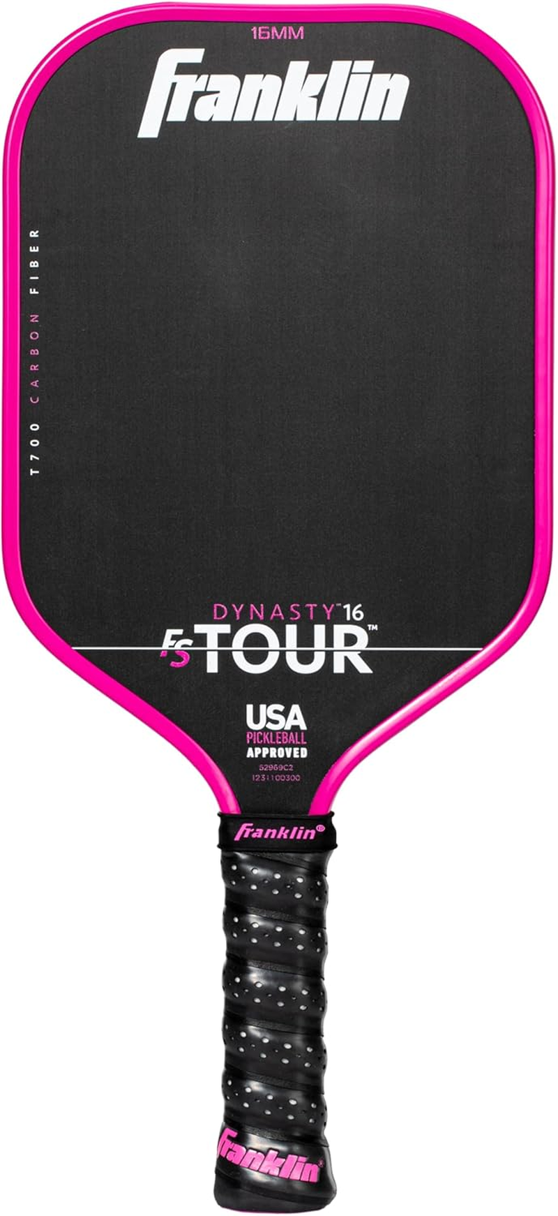 Franklin Sports Pro Pickleball Paddles - FS Tour Series Raw Carbon Fiber T700 - USA Pickleball Approved - Unibody Epoxy Resin Injected Edge - Dynasty + Tempo - 14Mm/16Mm Core - Gray, Blue + Pink