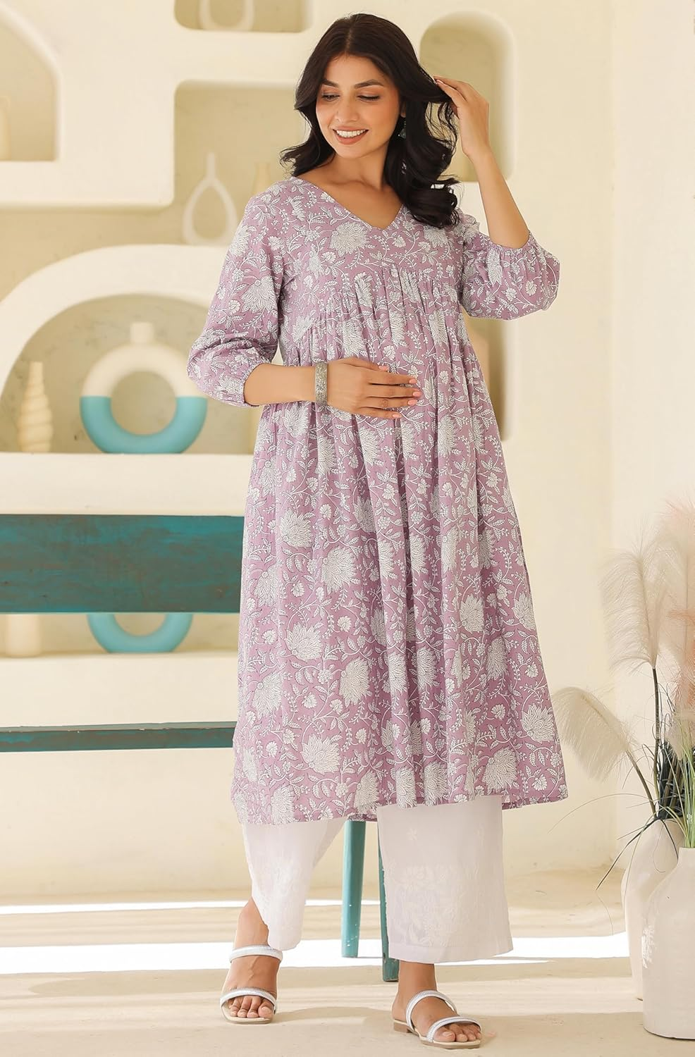 Janasya Maternity Nursing Kurta with Breastfeeding Feature for Pre and Post Pregnant Women image number 3