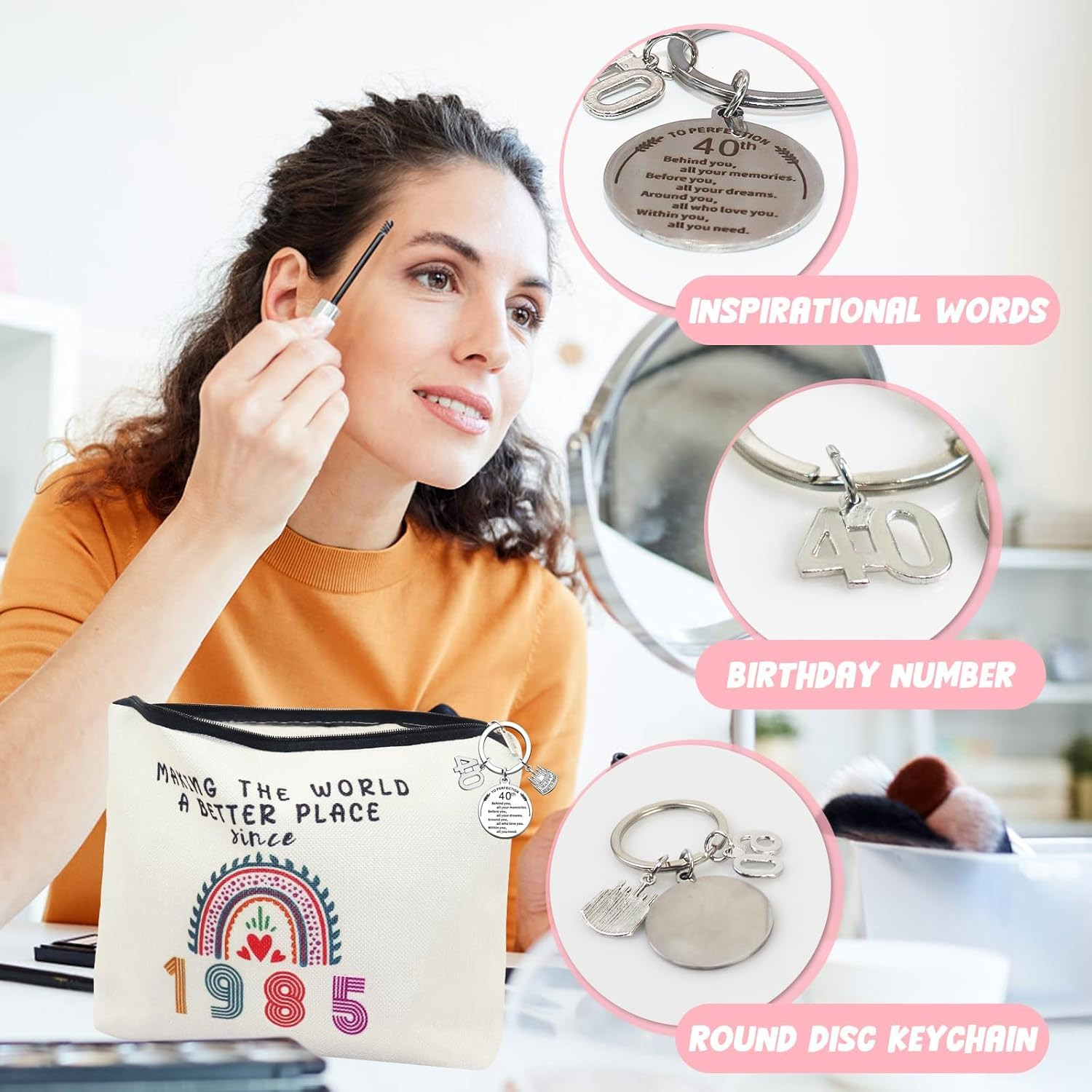 Weenwill Rainbow Makeup Bag,Birthday Gifts for Women 1975 Inspirational Travel Cosmetic Bag Funny 40Th Birthday Gift for Her Makeup Bag for Ladies Mum Wife Daughter Teacher image number 4