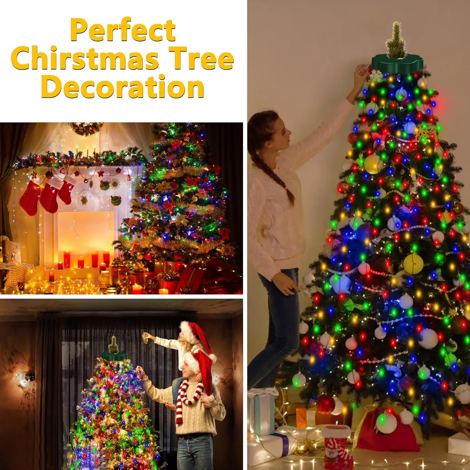 Christmas Lights, 10 Line 280 Led Christmas Tree String Lights, Plug-In 8 Mode Twinkle Lights, Waterproof Festoon Fairy Led Lights for Indoor Outdoor Yard Garden Patio Xmas Tree Decorations, Colorful image number 2