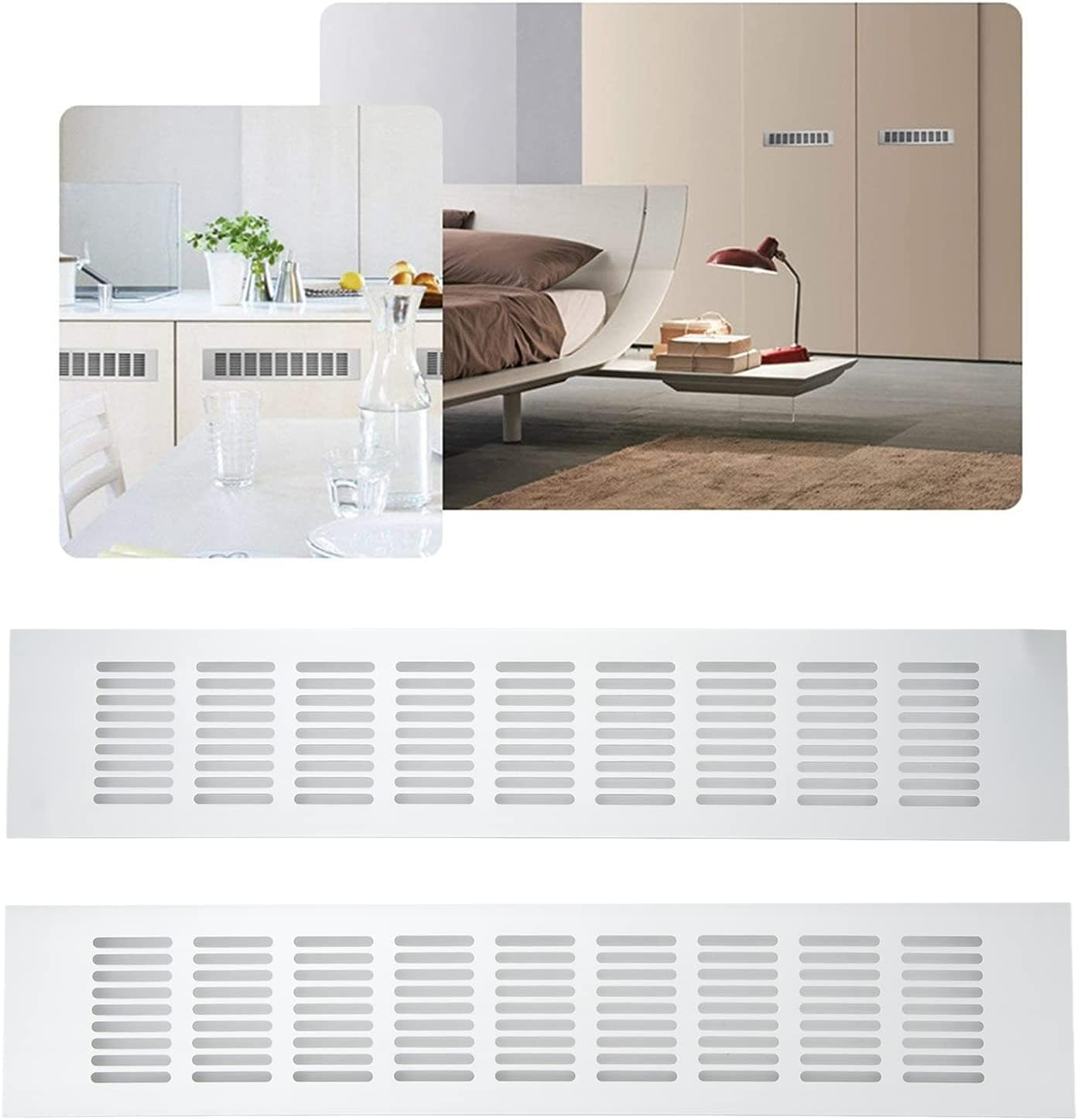 Aluminium Alloy Rectangular Vent Plate, 2 Pcs Air Vent Ventilation Grille for Wardrobe Rvs Cabinet Shoe Cabinet Closet, Easy Installation Cabinet Hardware Accessories (80 * 400Mm) image number 2