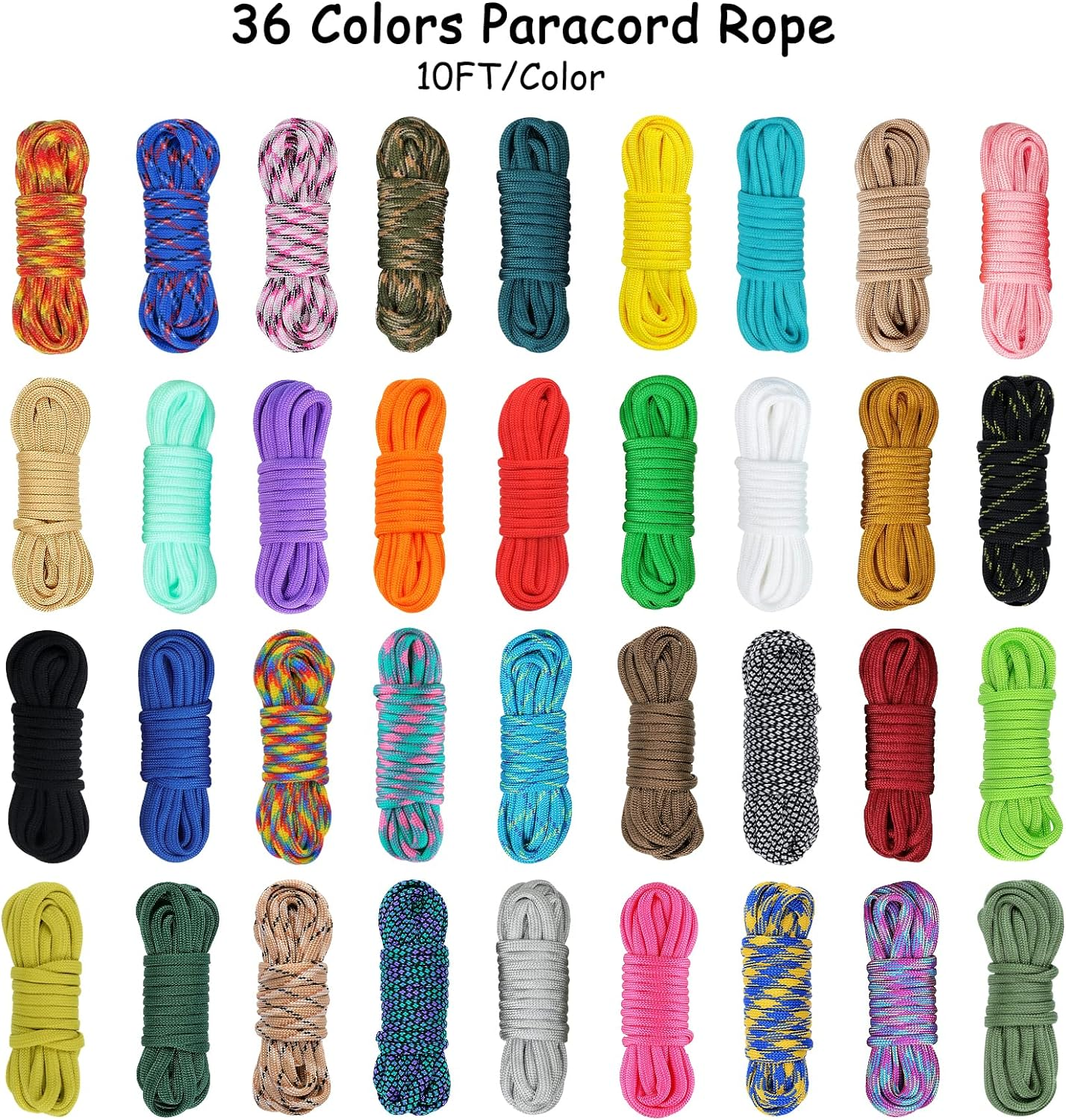 MONOBIN 36 Colors 10Ft Paracord 550 Combo Kit, Paracord Bracelets Making Kit - Multifunction Paracord Rope with Instruction for Making Lanyard, Dog Collar, Idea for Gift (36 Colors A) image number 2
