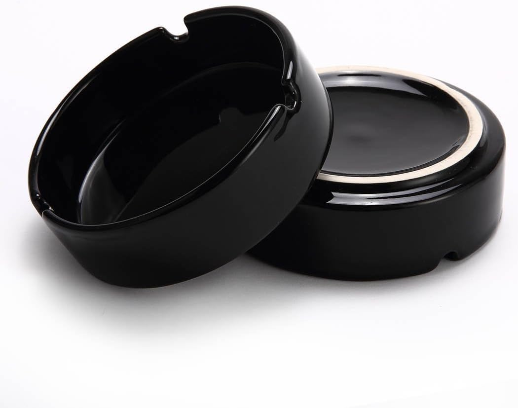 Ashtray Glossy Black Ceramic Cigarette Ashtray for Man and Women, Outdoors Indoors Ash Tray, Desktop Smoking Ash Tray image number 1